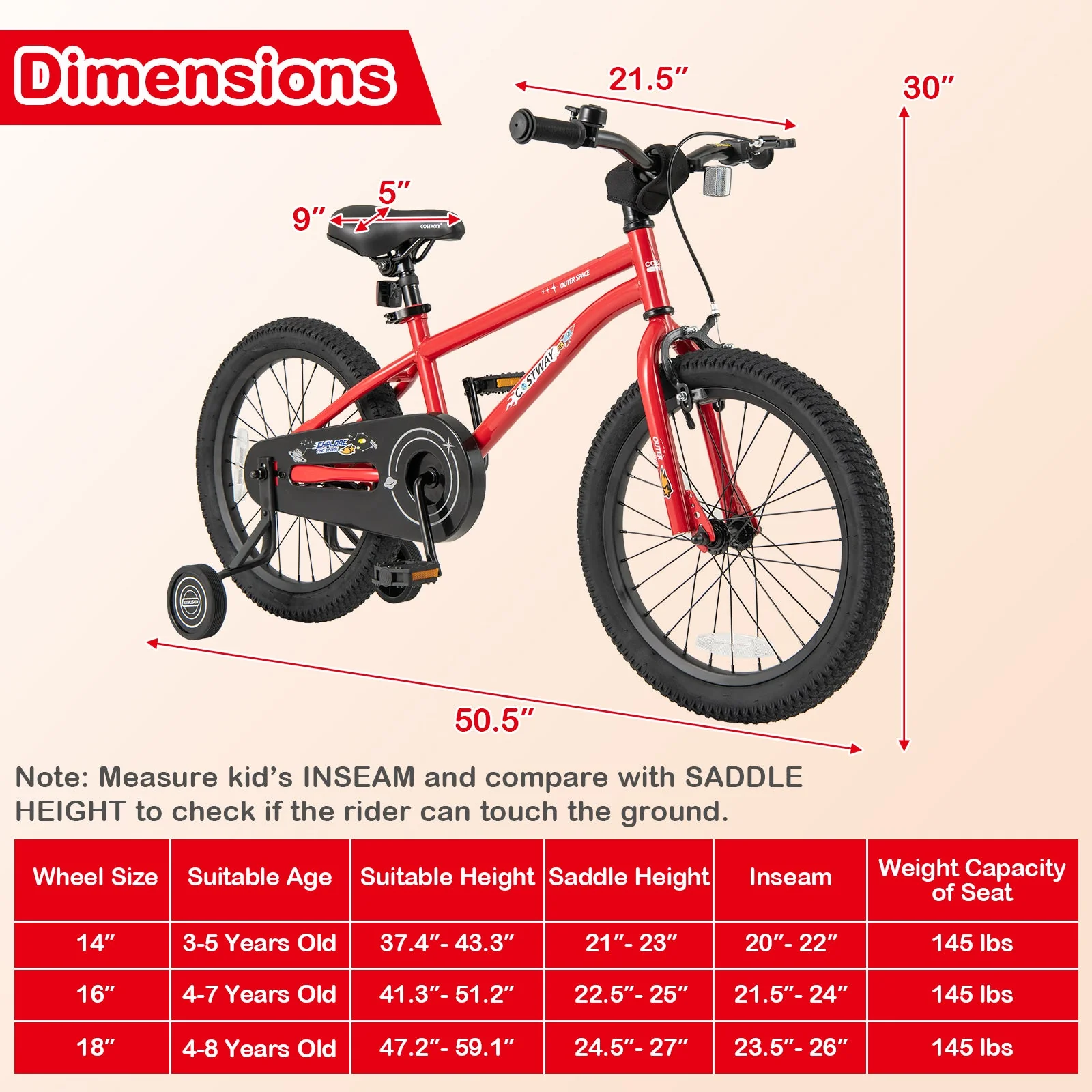 18-Inch Kids Bike Ages 3-8 with Handbrake and Coaster Brake and Bell Ring-18 inches - Image 3