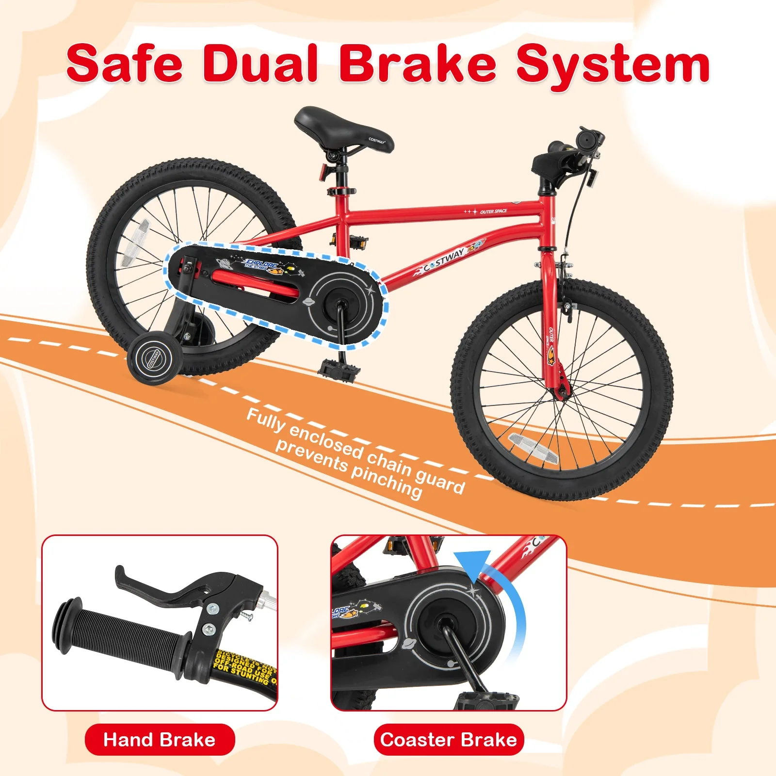 18-Inch Kids Bike Ages 3-8 with Handbrake and Coaster Brake and Bell Ring-18 inches - Image 5