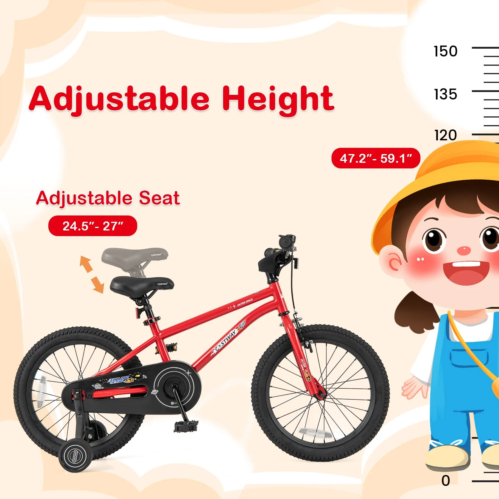18-Inch Kids Bike Ages 3-8 with Handbrake and Coaster Brake and Bell Ring-18 inches - Image 6