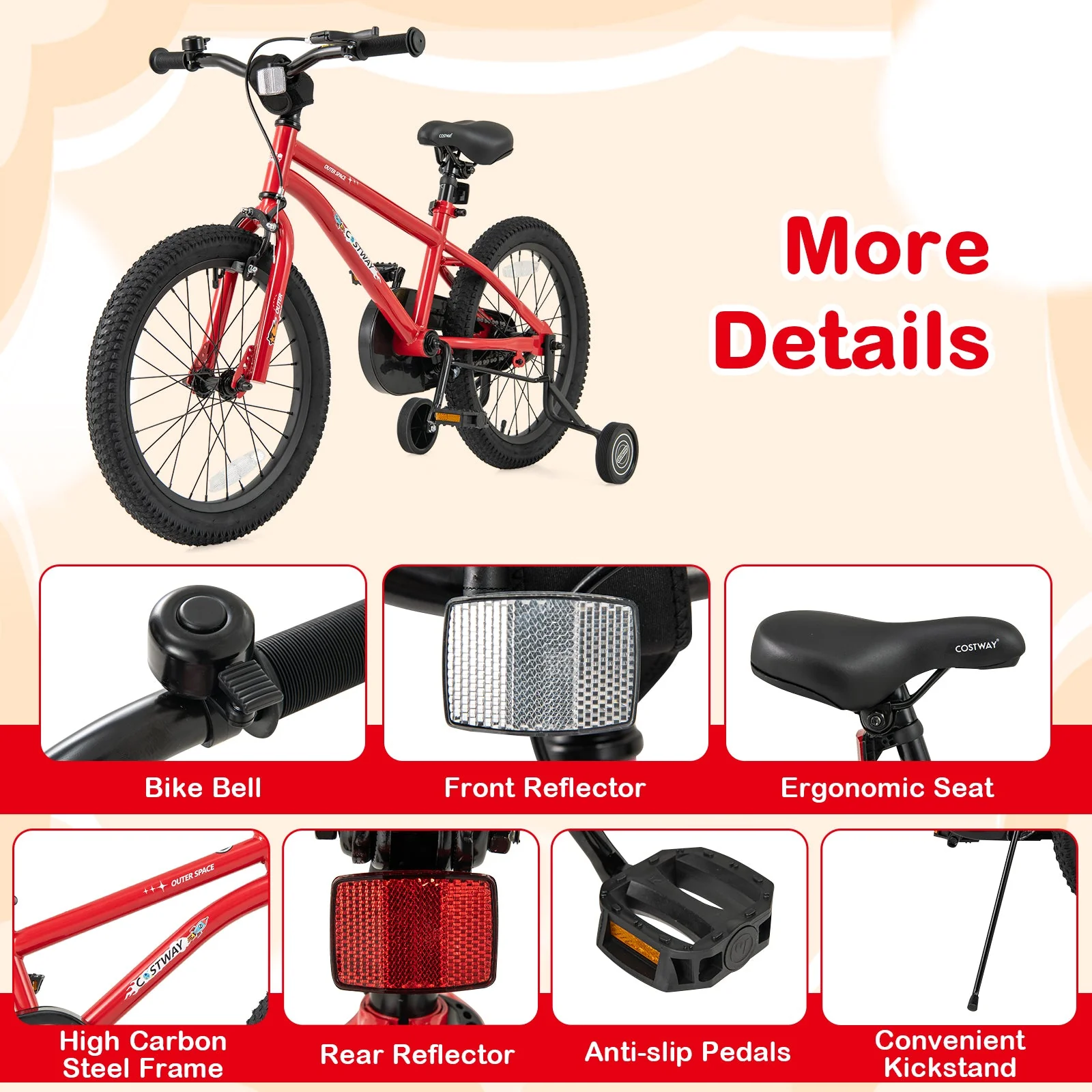18-Inch Kids Bike Ages 3-8 with Handbrake and Coaster Brake and Bell Ring-18 inches - Image 7