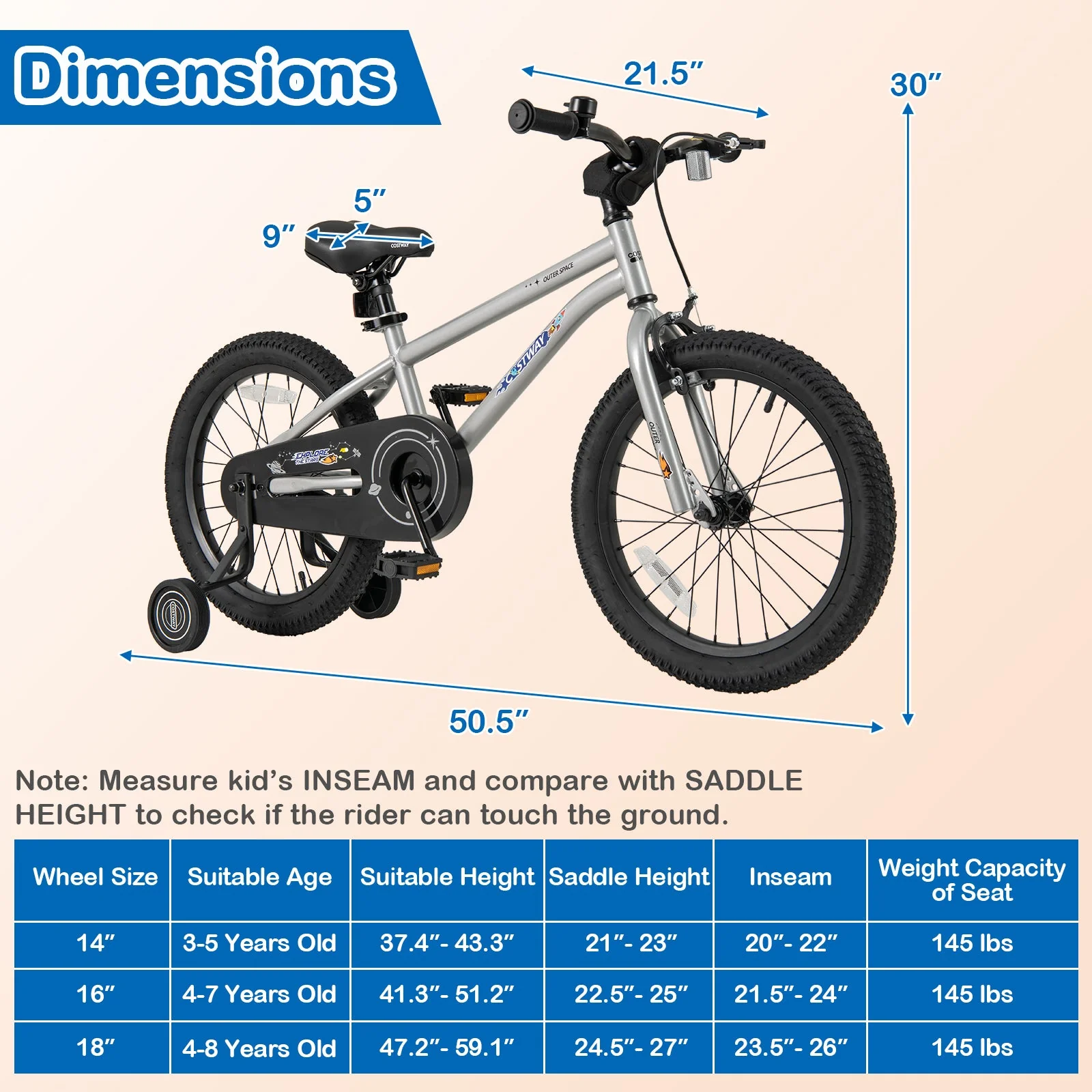 18-Inch Kids Bike Bicycle for Boys Girls 4-8 with High Carbon Steel Frame - Image 3