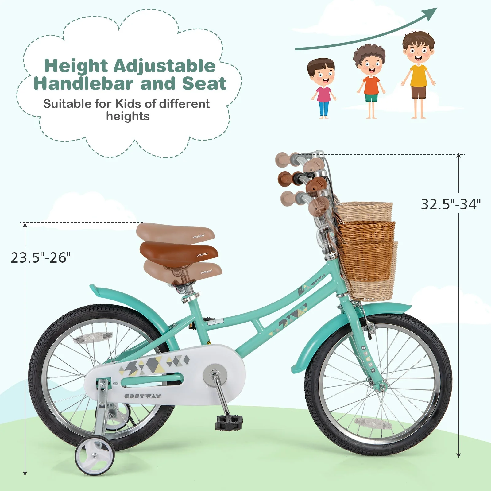 18 Inch Kids Bike Bicycle with Training Wheels and 2 Brake System Ages 4-8 Years Old-18 inches - Image 5