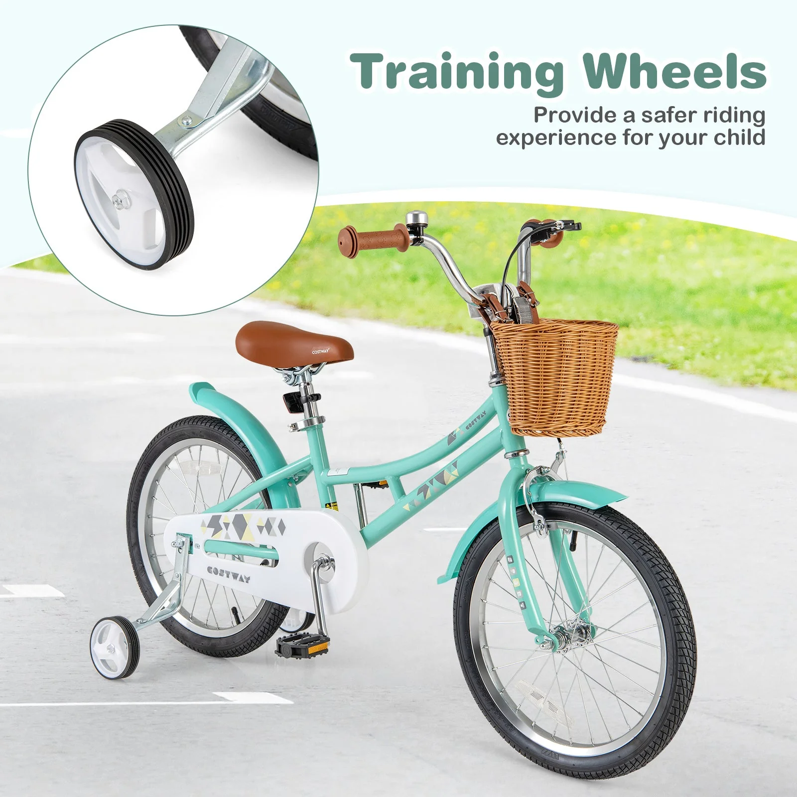 18 Inch Kids Bike Bicycle with Training Wheels and 2 Brake System Ages 4-8 Years Old-18 inches - Image 6