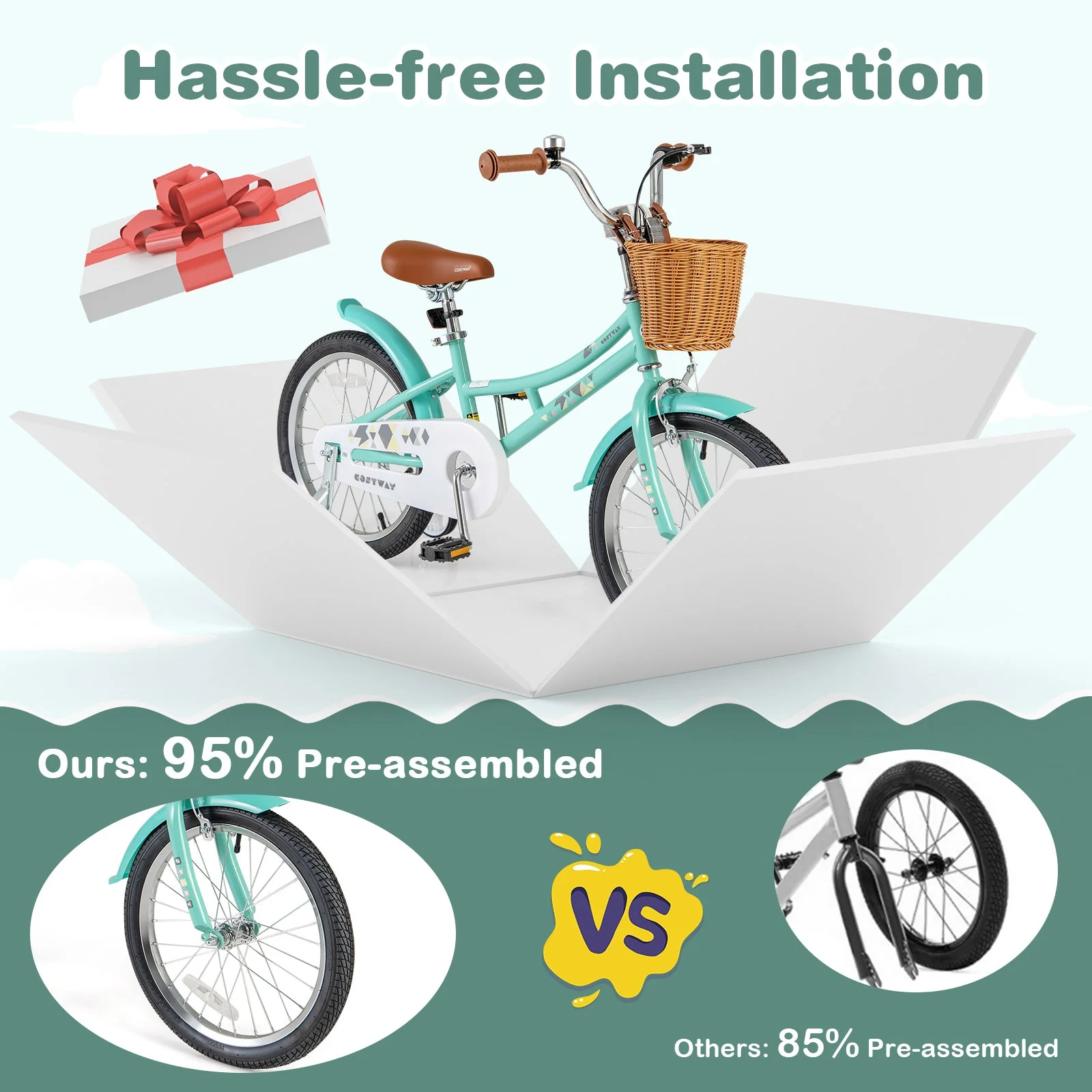 18 Inch Kids Bike Bicycle with Training Wheels and 2 Brake System Ages 4-8 Years Old-18 inches - Image 7