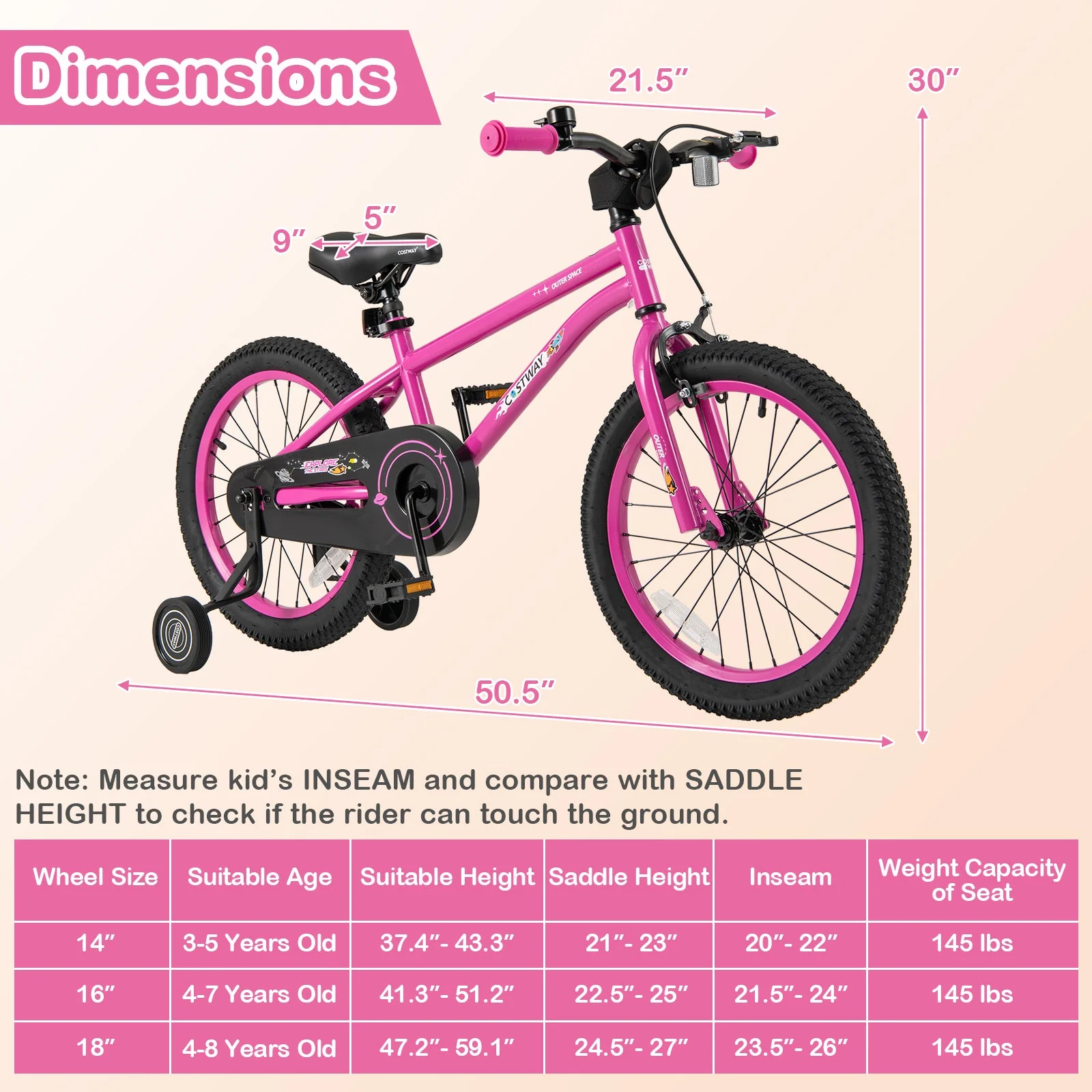 18 Inch Kids Bike for 4-8 Years Old Adjustable with Removable Training Wheels - Image 4
