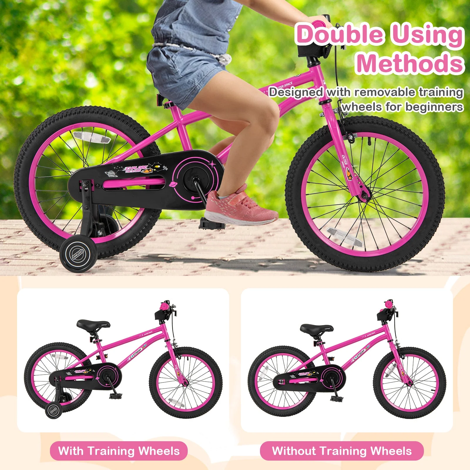 18 Inch Kids Bike for 4-8 Years Old Adjustable with Removable Training Wheels - Image 6