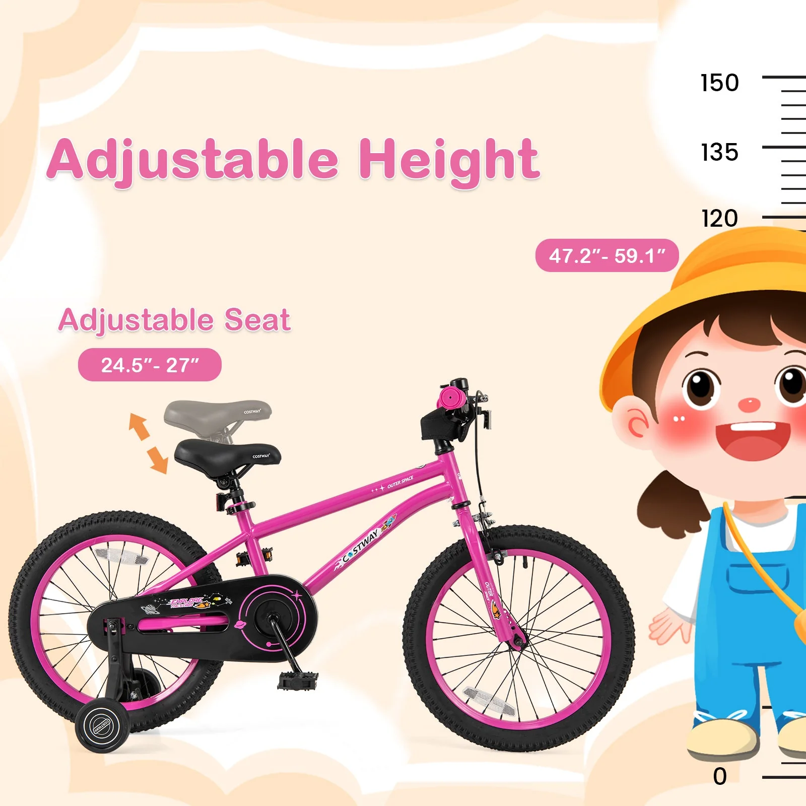 18 Inch Kids Bike for 4-8 Years Old Adjustable with Removable Training Wheels - Image 7