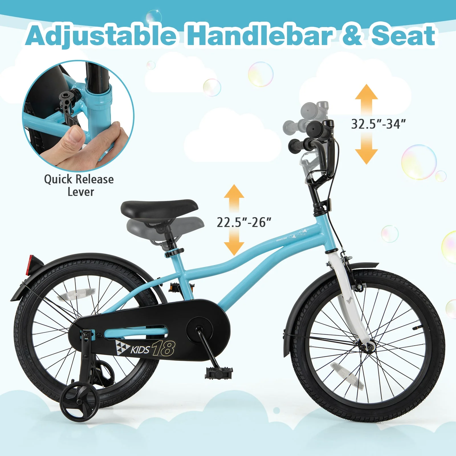 18-Inch Kids Bike for 4-8 Years Old Children Bicycle with Training Wheels - Image 6