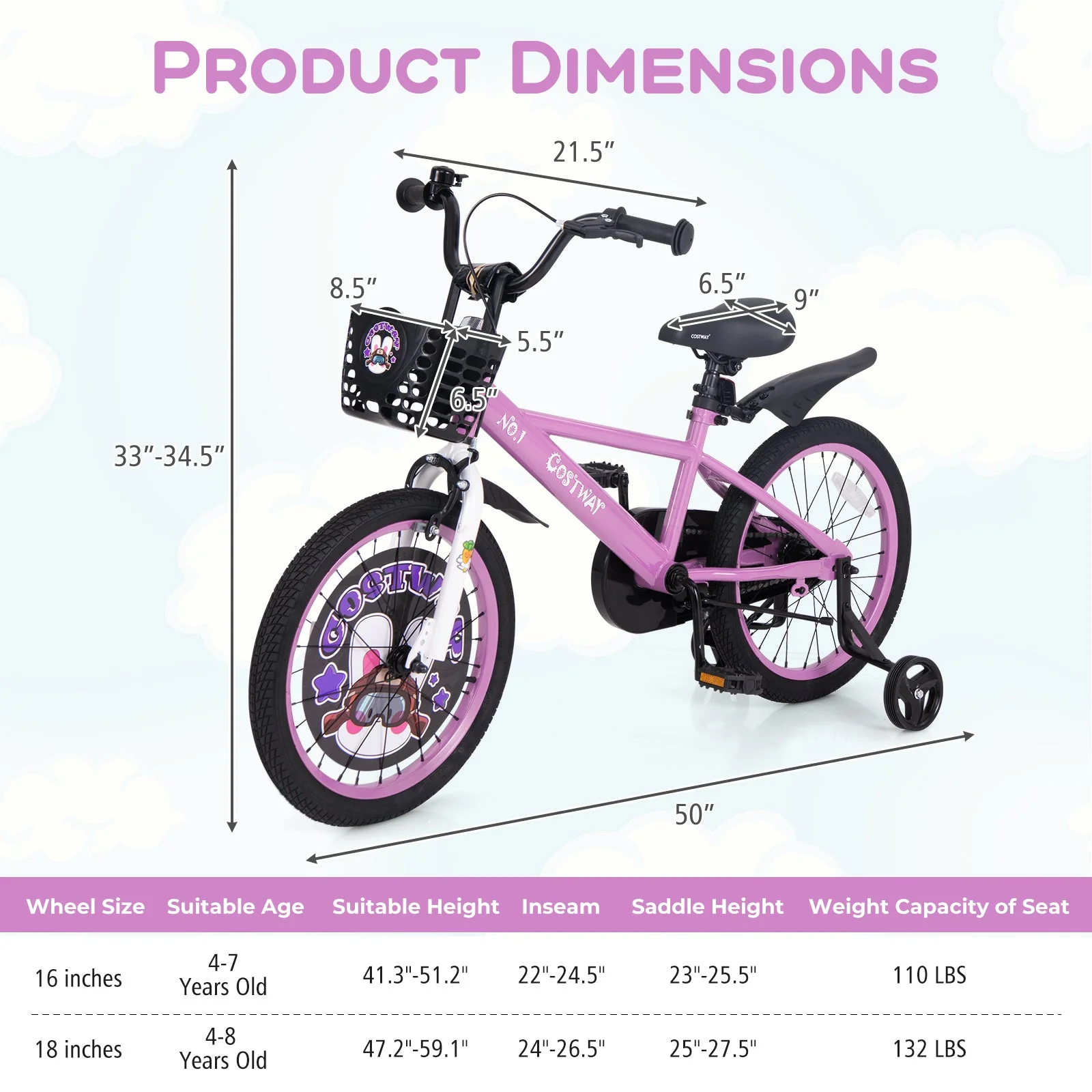 18 Inch Kids Bike for 4-8 Years Old Sport Bicycle with Adjustable Handlebar and Saddle-18 inches - Image 4