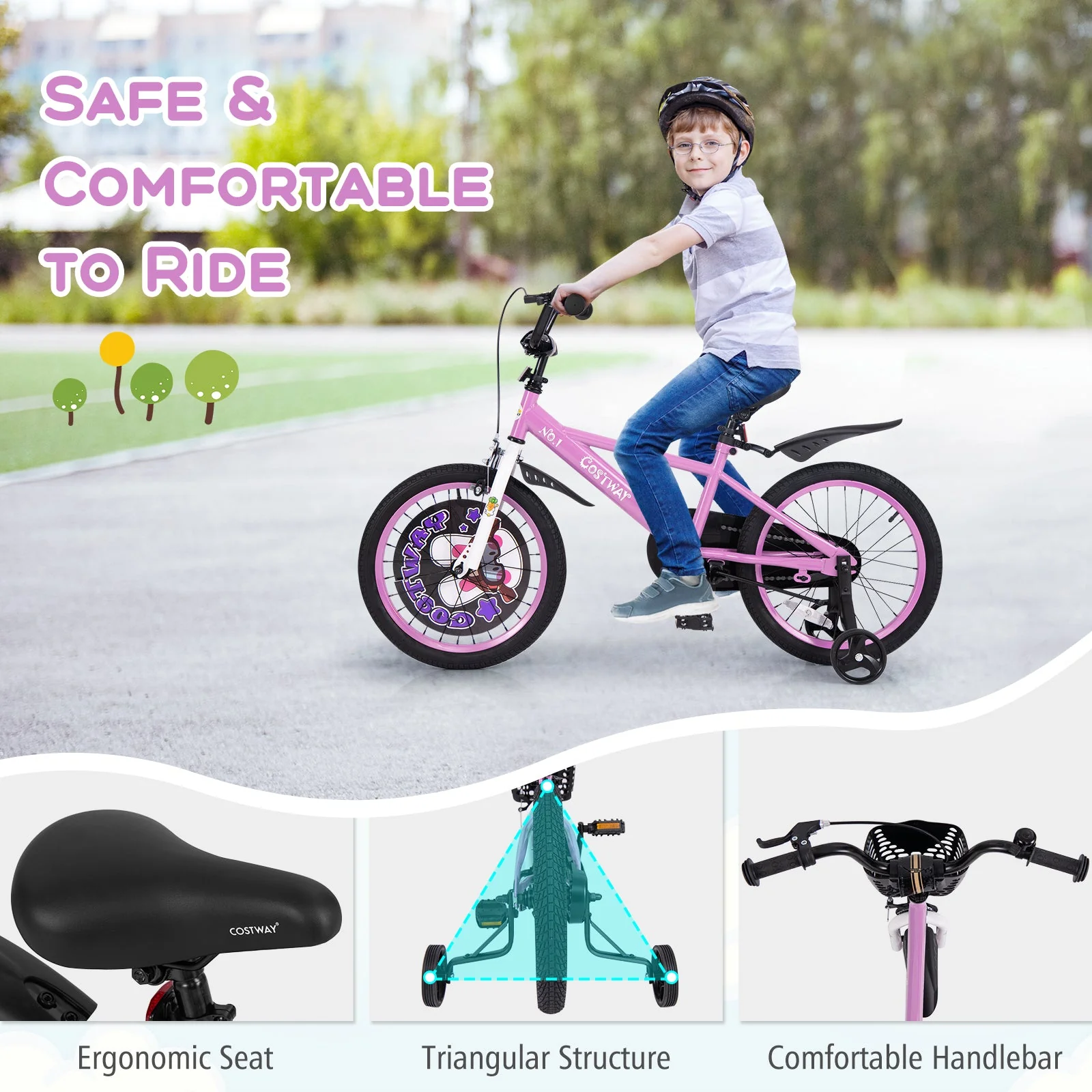 18 Inch Kids Bike for 4-8 Years Old Sport Bicycle with Adjustable Handlebar and Saddle-18 inches - Image 6