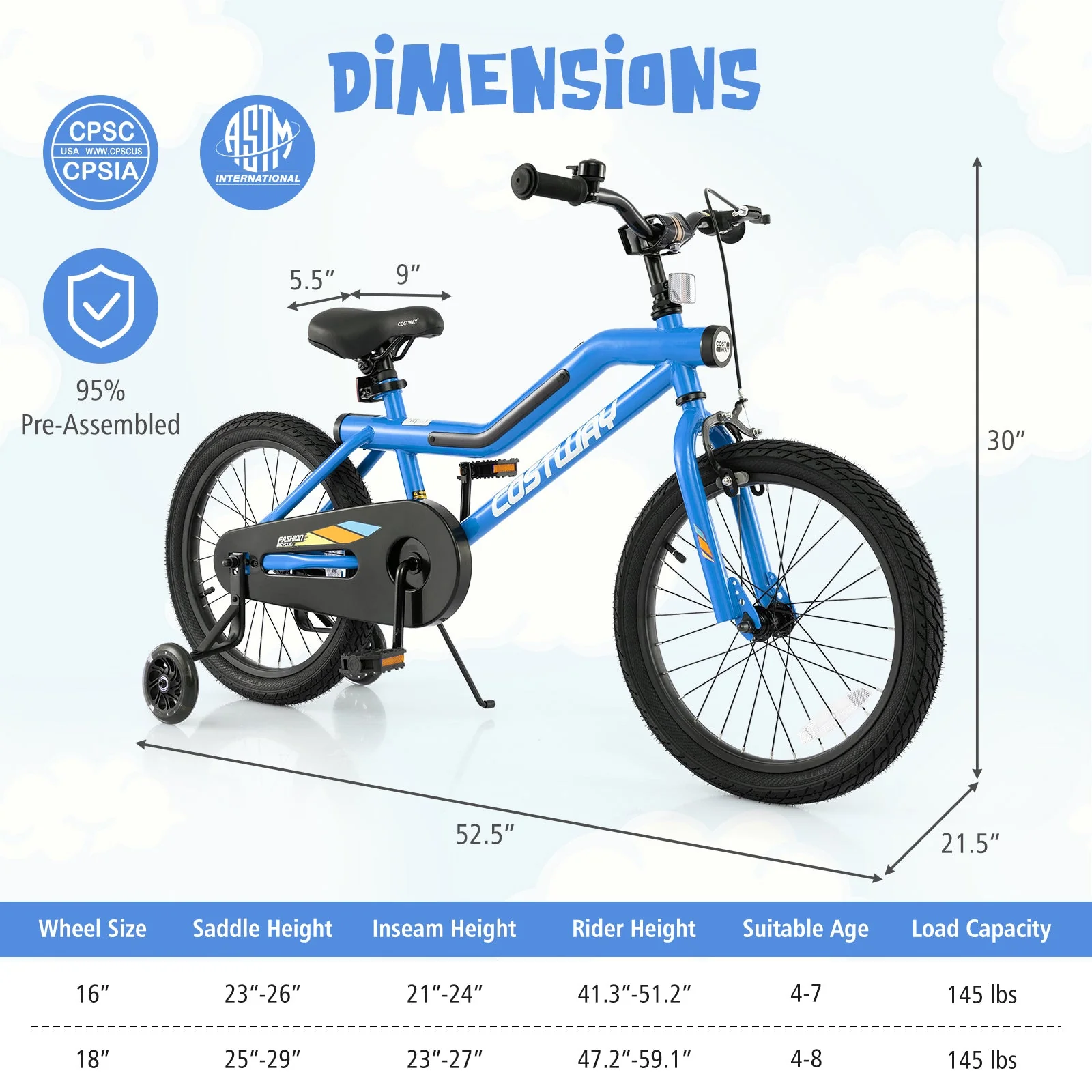 18 Inch Kids Bike LED Lighted Adjustable with Training Wheels for 4-8 Years Old Kids-18 inches - Image 4