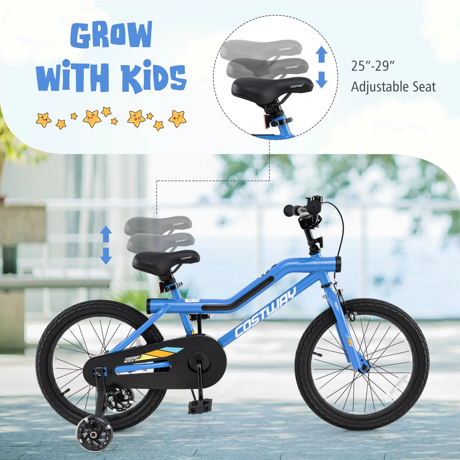 18 Inch Kids Bike LED Lighted Adjustable with Training Wheels for 4-8 Years Old Kids-18 inches - Image 5