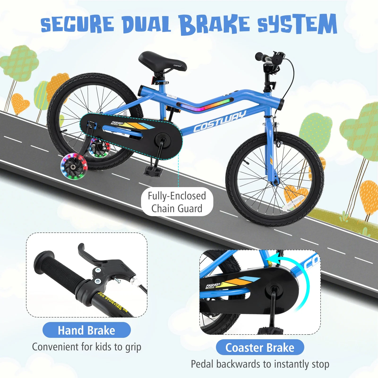 18 Inch Kids Bike LED Lighted Adjustable with Training Wheels for 4-8 Years Old Kids-18 inches - Image 6
