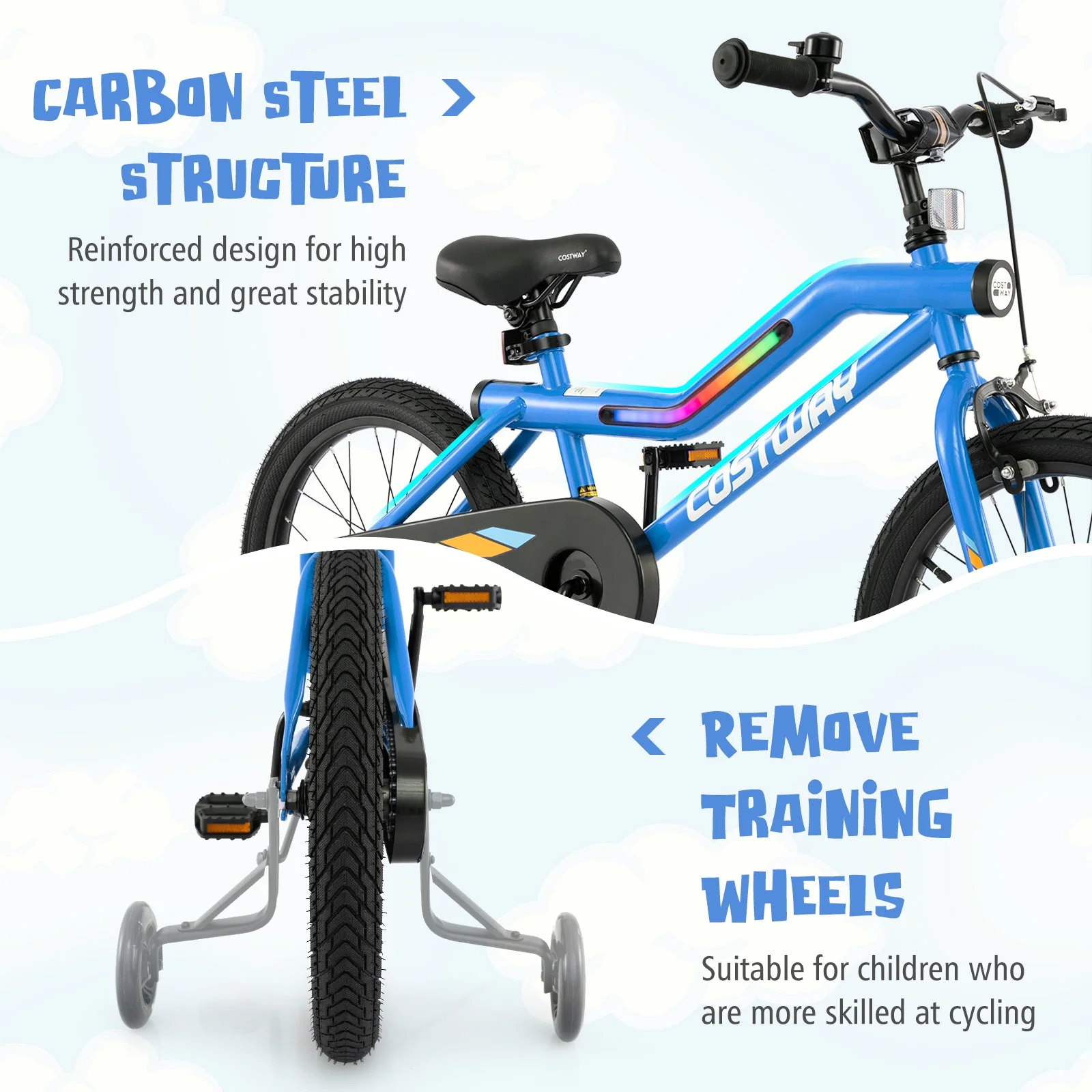 18 Inch Kids Bike LED Lighted Adjustable with Training Wheels for 4-8 Years Old Kids-18 inches - Image 8