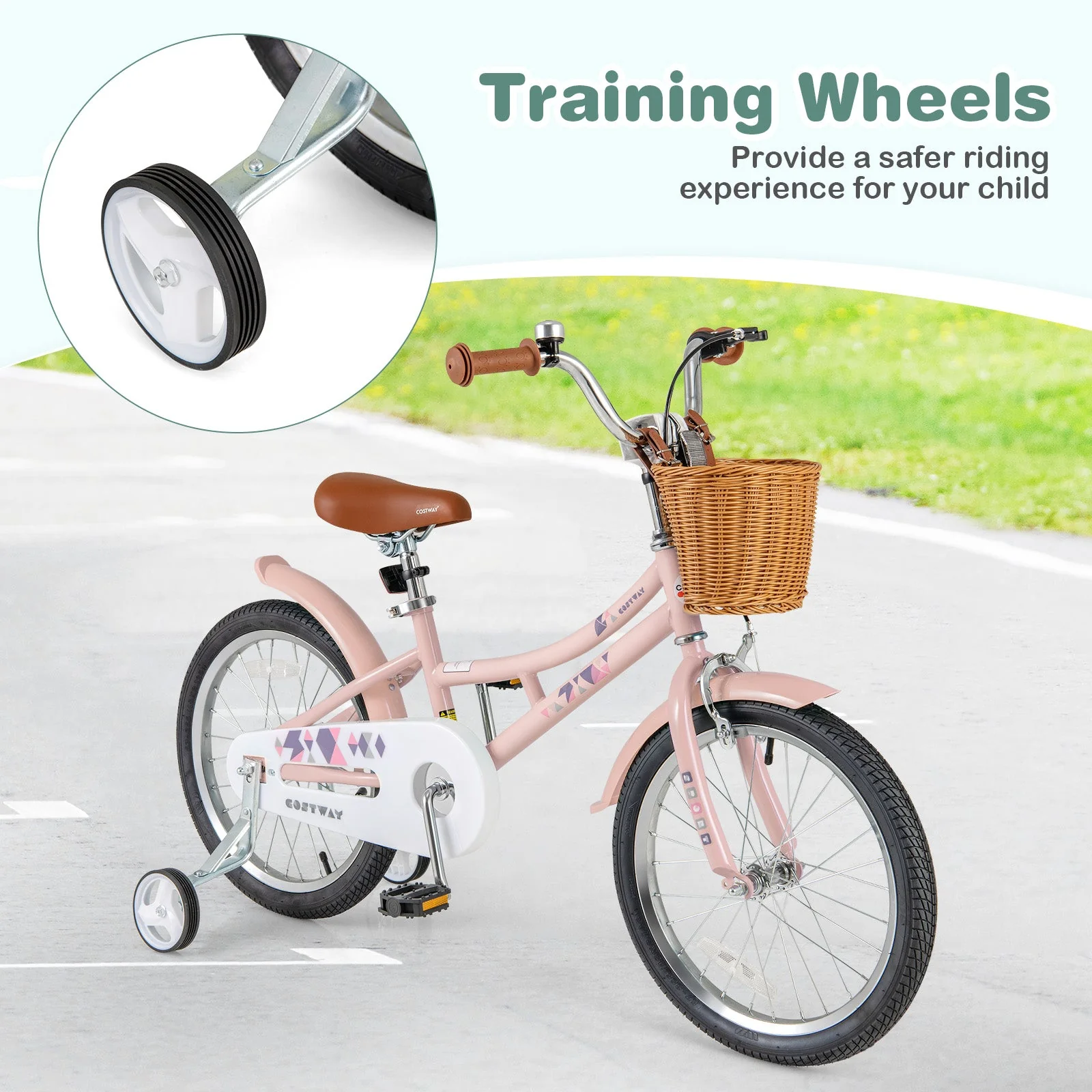 18 Inch Kids Bike Retro Bicycle with Adjustable Height and Basket for Ages 4-8 Years Old-18 inches - Image 7