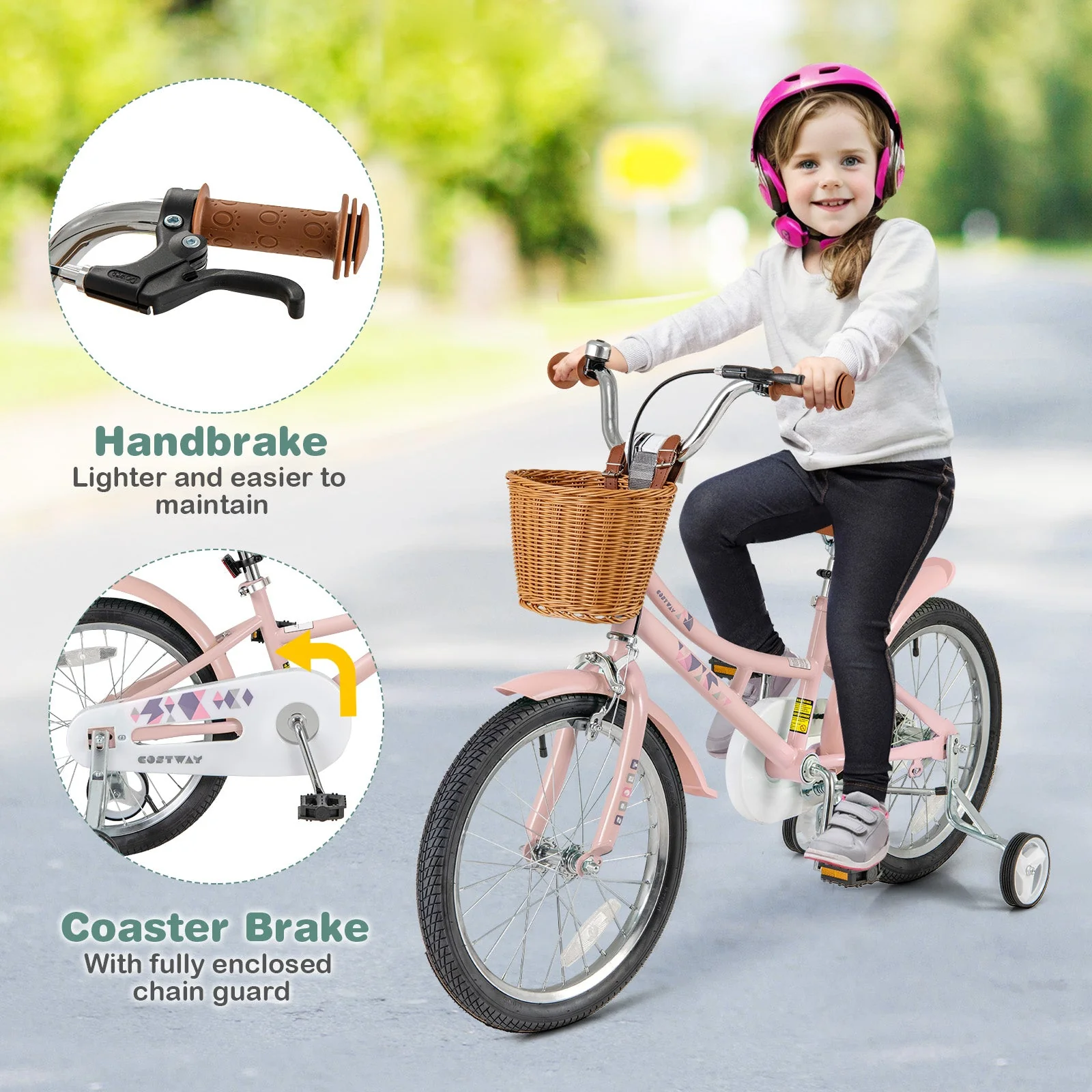 18 Inch Kids Bike Retro Bicycle with Adjustable Height and Basket for Ages 4-8 Years Old-18 inches - Image 8