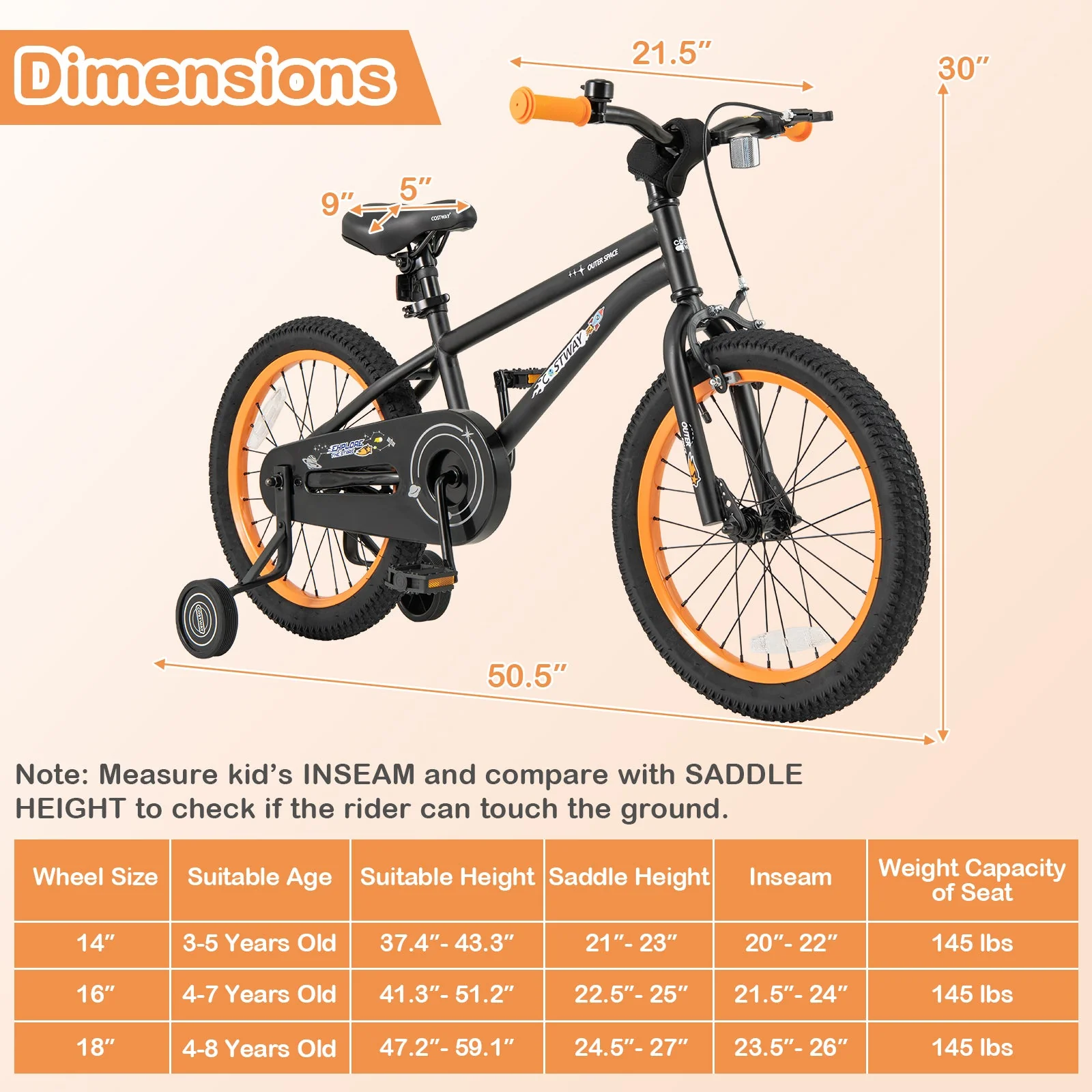 18-Inch Kids Bike Sport Bicycle for 4-8 Years Old with Adjustable Seat-18 inches - Image 3