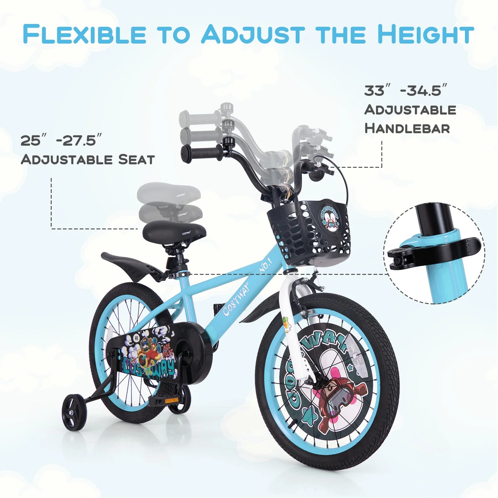 18 Inch Kids Bike with Adjustable Handlebar and Saddle for 4-8 Years Old-18 inches - Image 5