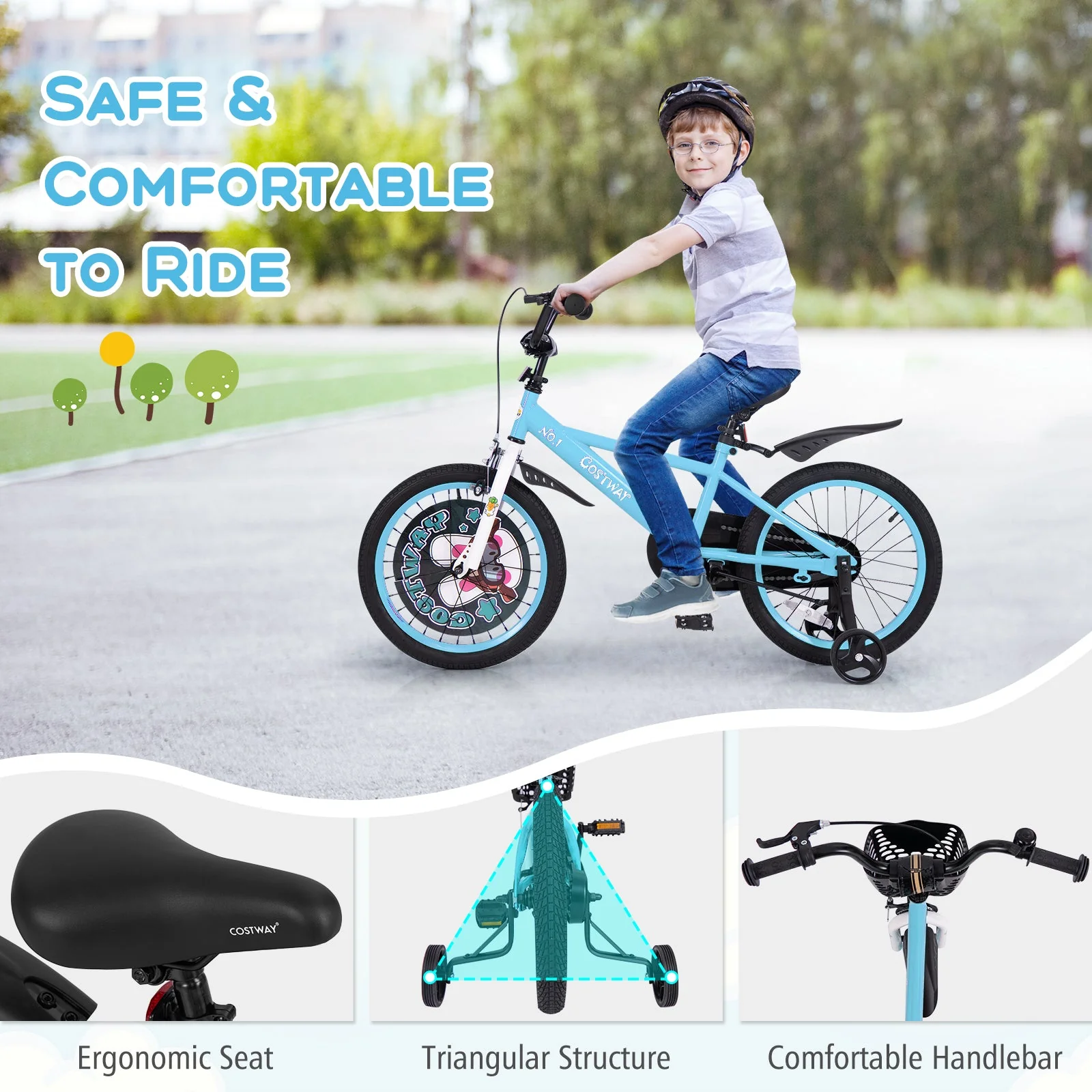 18 Inch Kids Bike with Adjustable Handlebar and Saddle for 4-8 Years Old-18 inches - Image 6