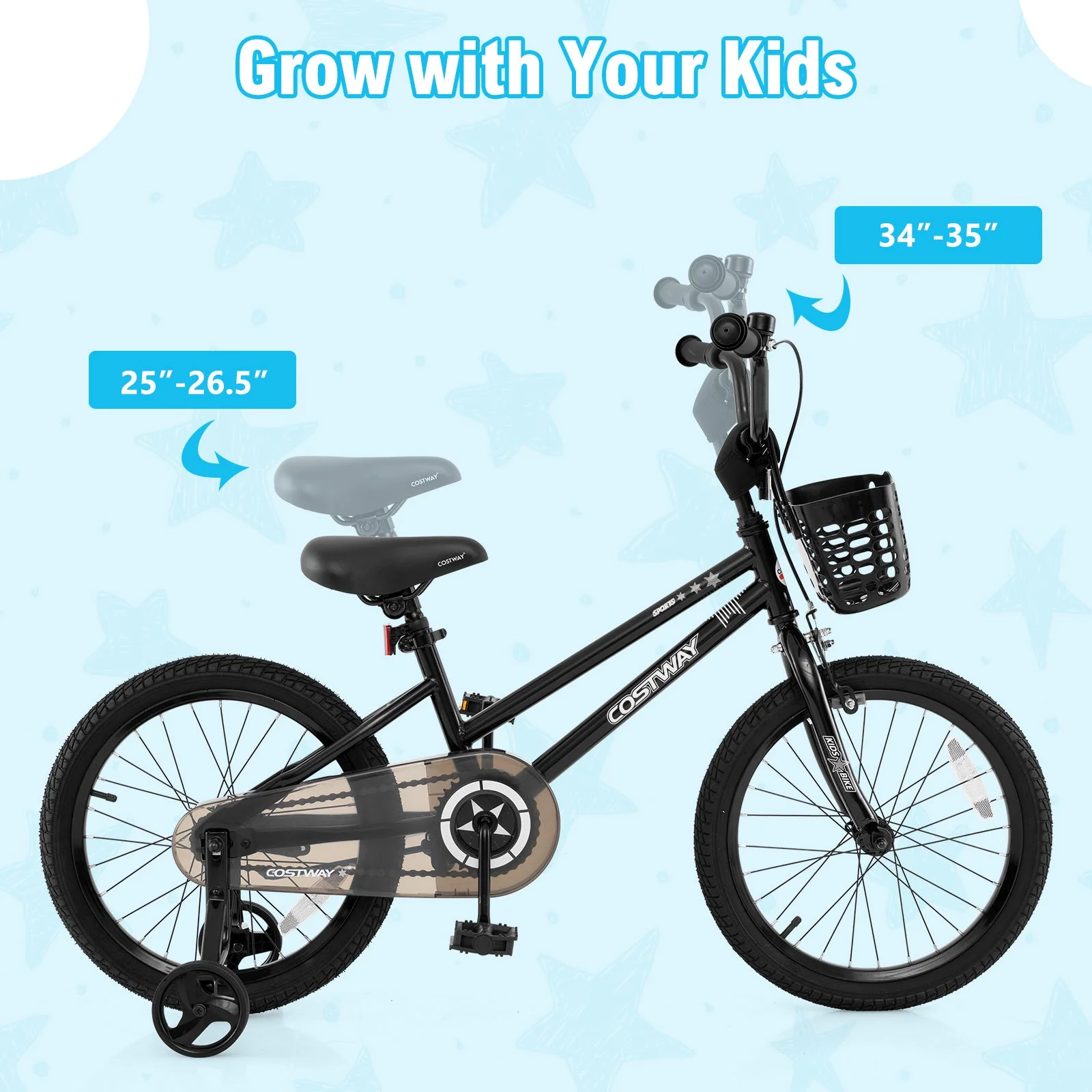 18 Inch Kids Bike with Basket and Training Wheels for Children Aged 4-8 Years Old - Image 5