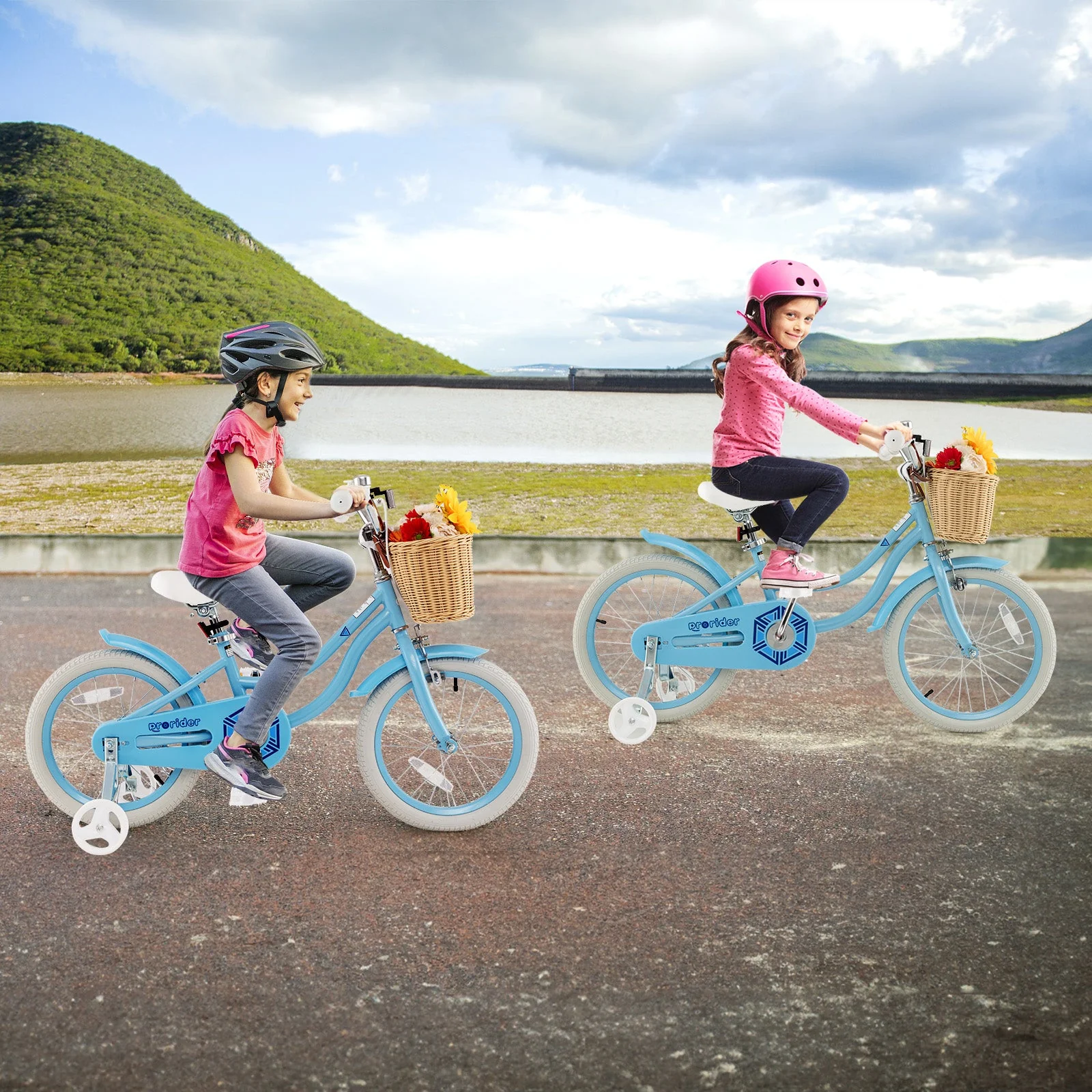 18-Inch Kids Bike with Training Wheels and Adjustable Handlebar Seat-Blue - Image 2