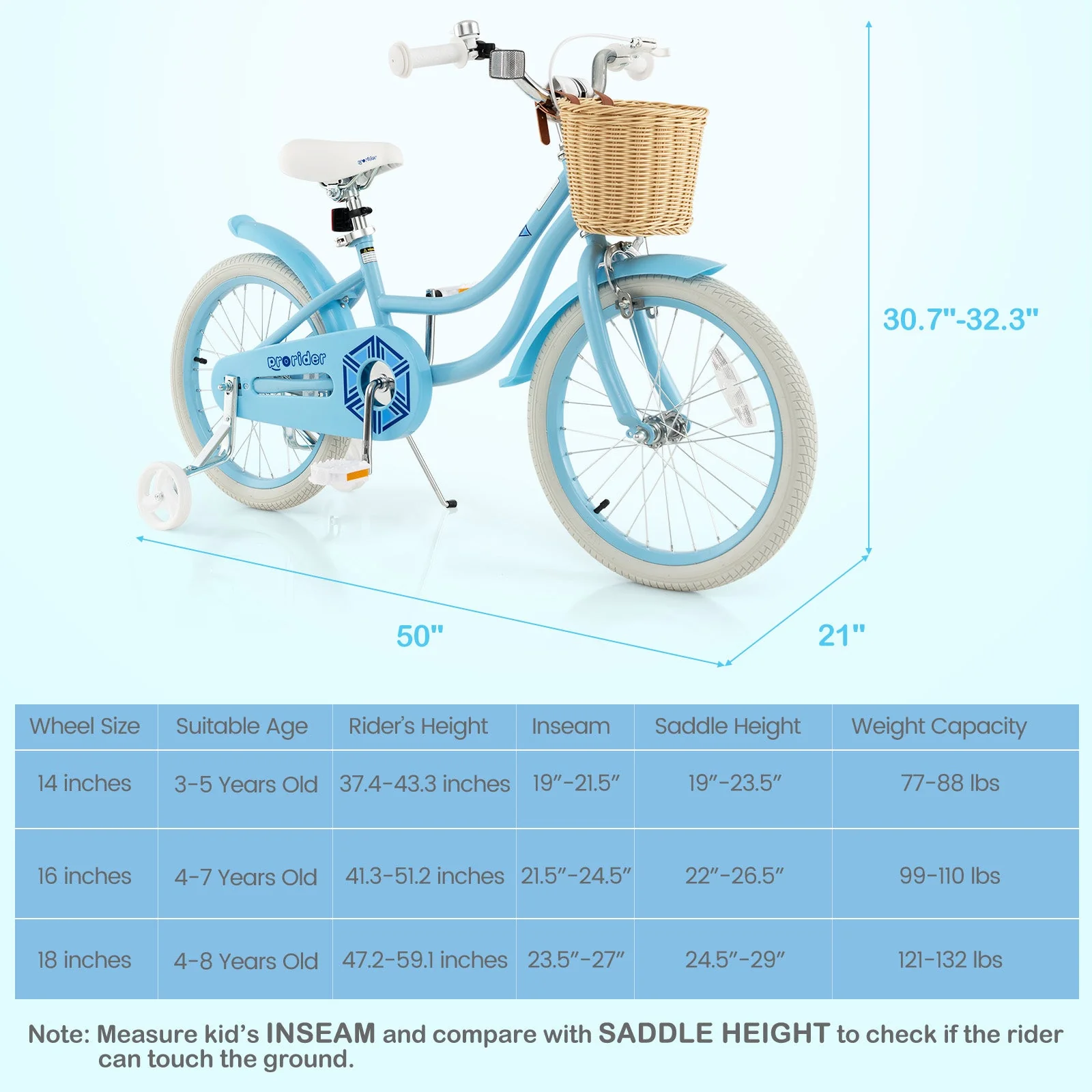 18-Inch Kids Bike with Training Wheels and Adjustable Handlebar Seat-Blue - Image 5