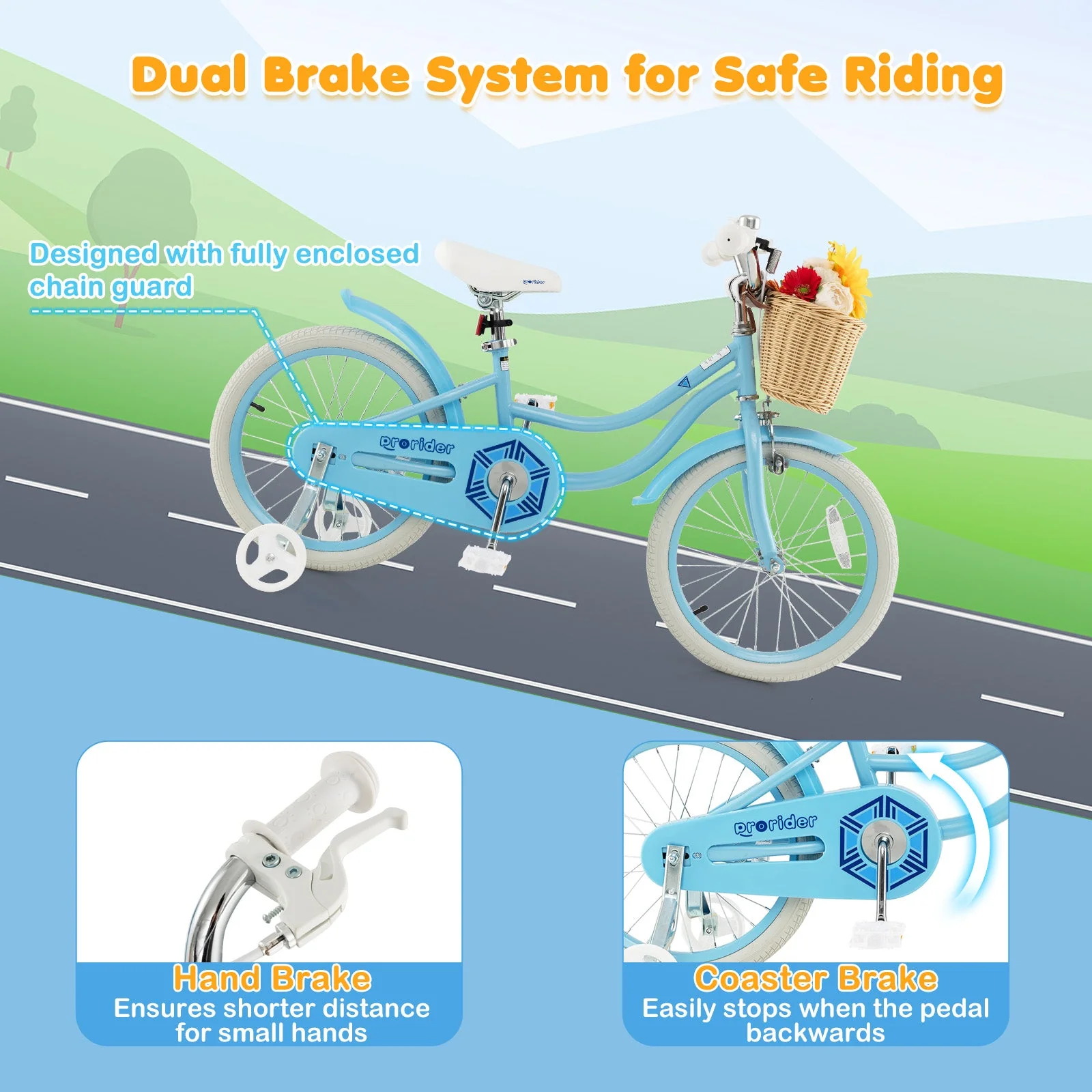 18-Inch Kids Bike with Training Wheels and Adjustable Handlebar Seat-Blue - Image 7
