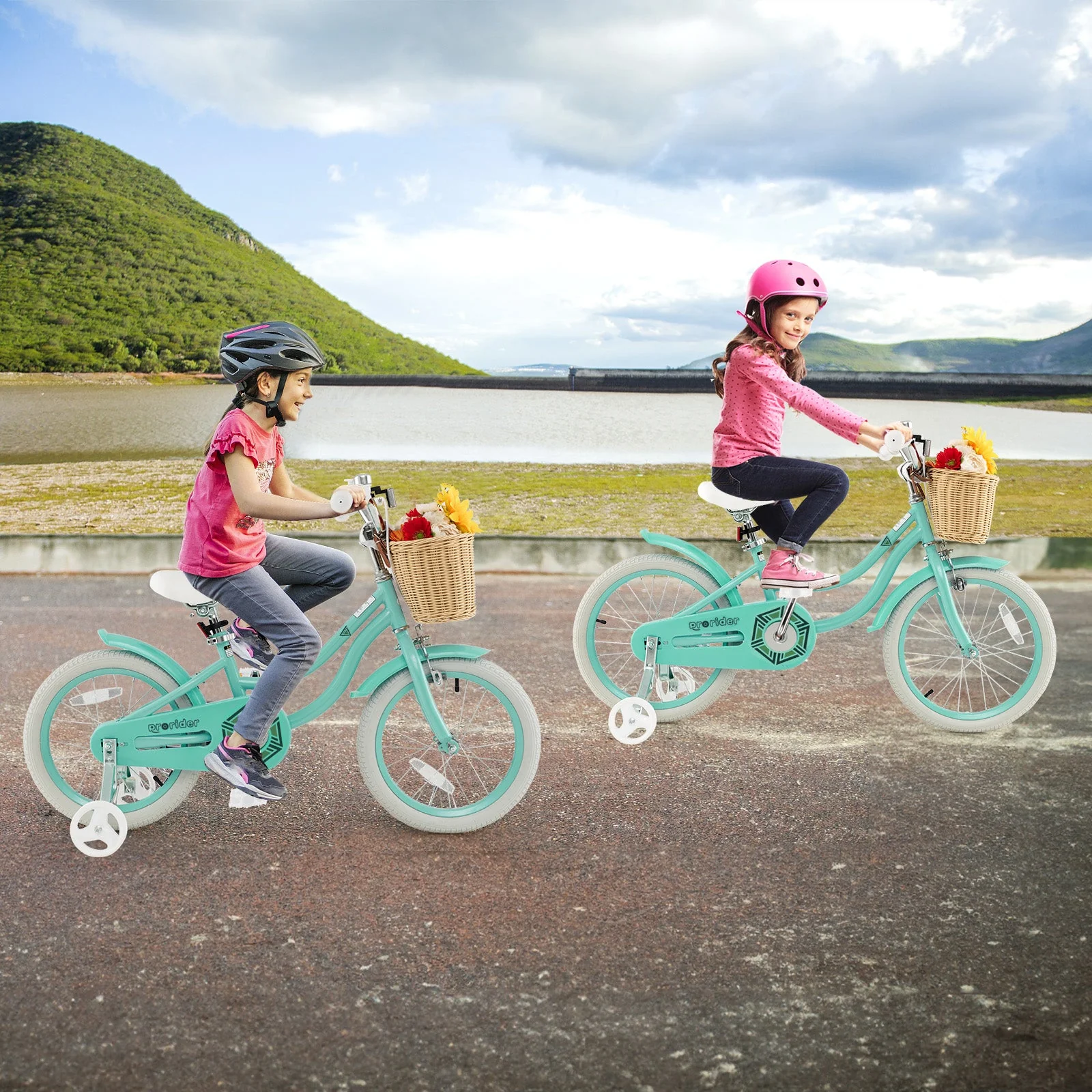 18-Inch Kids Bike with Training Wheels and Adjustable Handlebar Seat-Green - Image 2