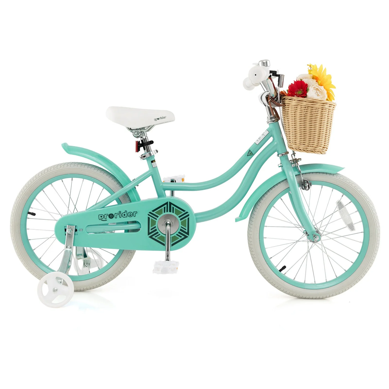 18-Inch Kids Bike with Training Wheels and Adjustable Handlebar Seat-Green - Image 4