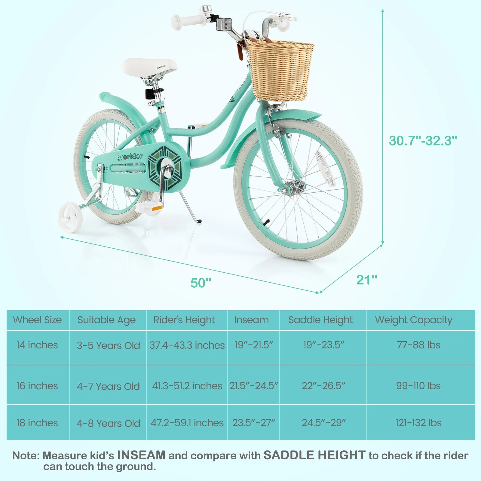18-Inch Kids Bike with Training Wheels and Adjustable Handlebar Seat-Green - Image 5