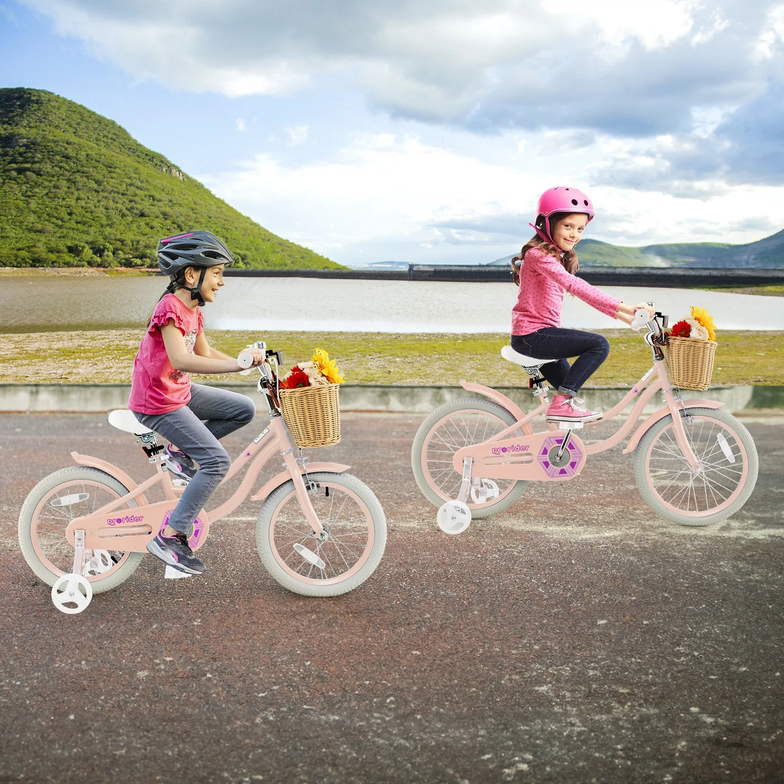 18-Inch Kids Bike with Training Wheels and Adjustable Handlebar Seat-Pink - Image 2