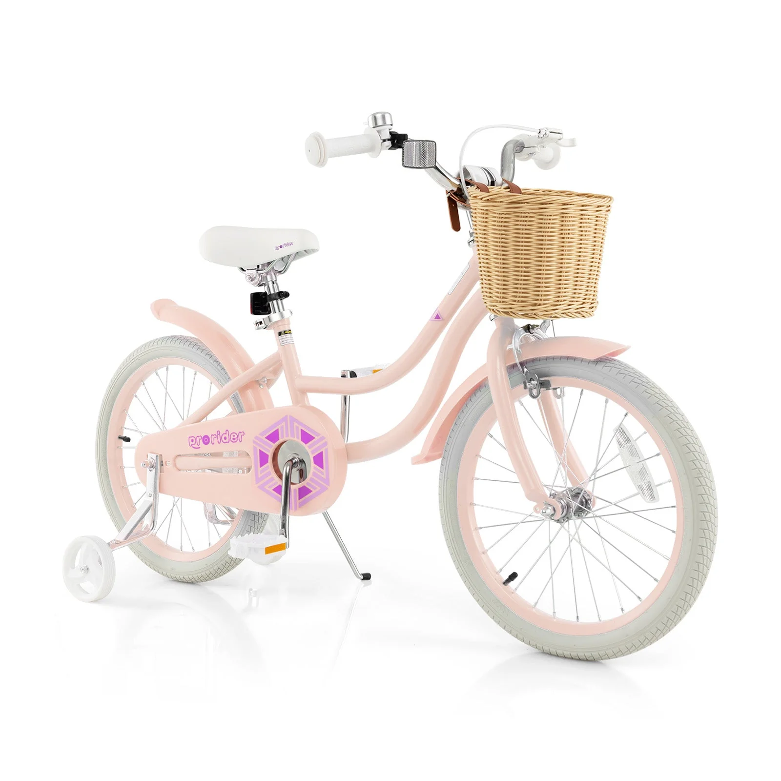 18-Inch Kids Bike with Training Wheels and Adjustable Handlebar Seat-Pink - Image 3