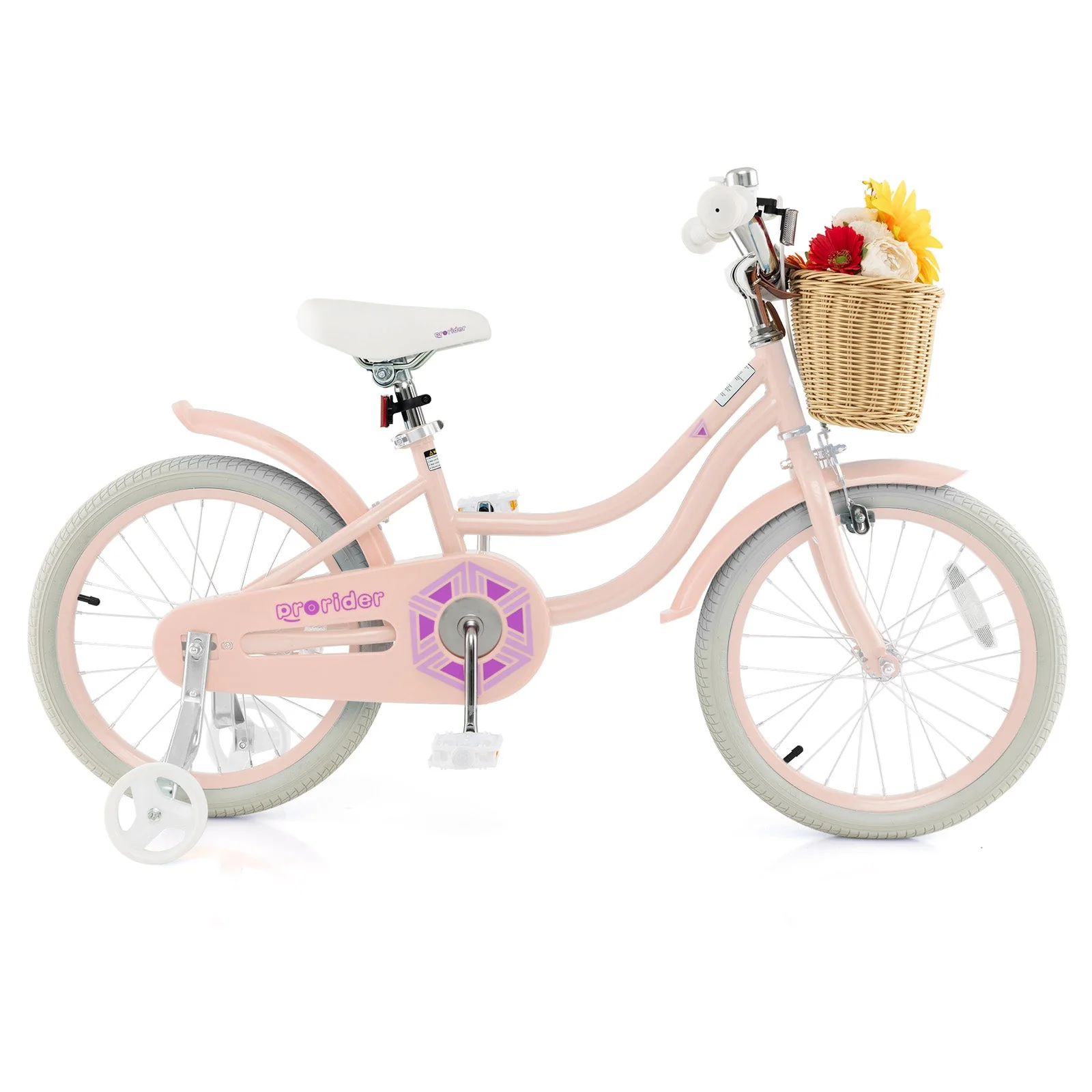 18-Inch Kids Bike with Training Wheels and Adjustable Handlebar Seat-Pink - Image 4