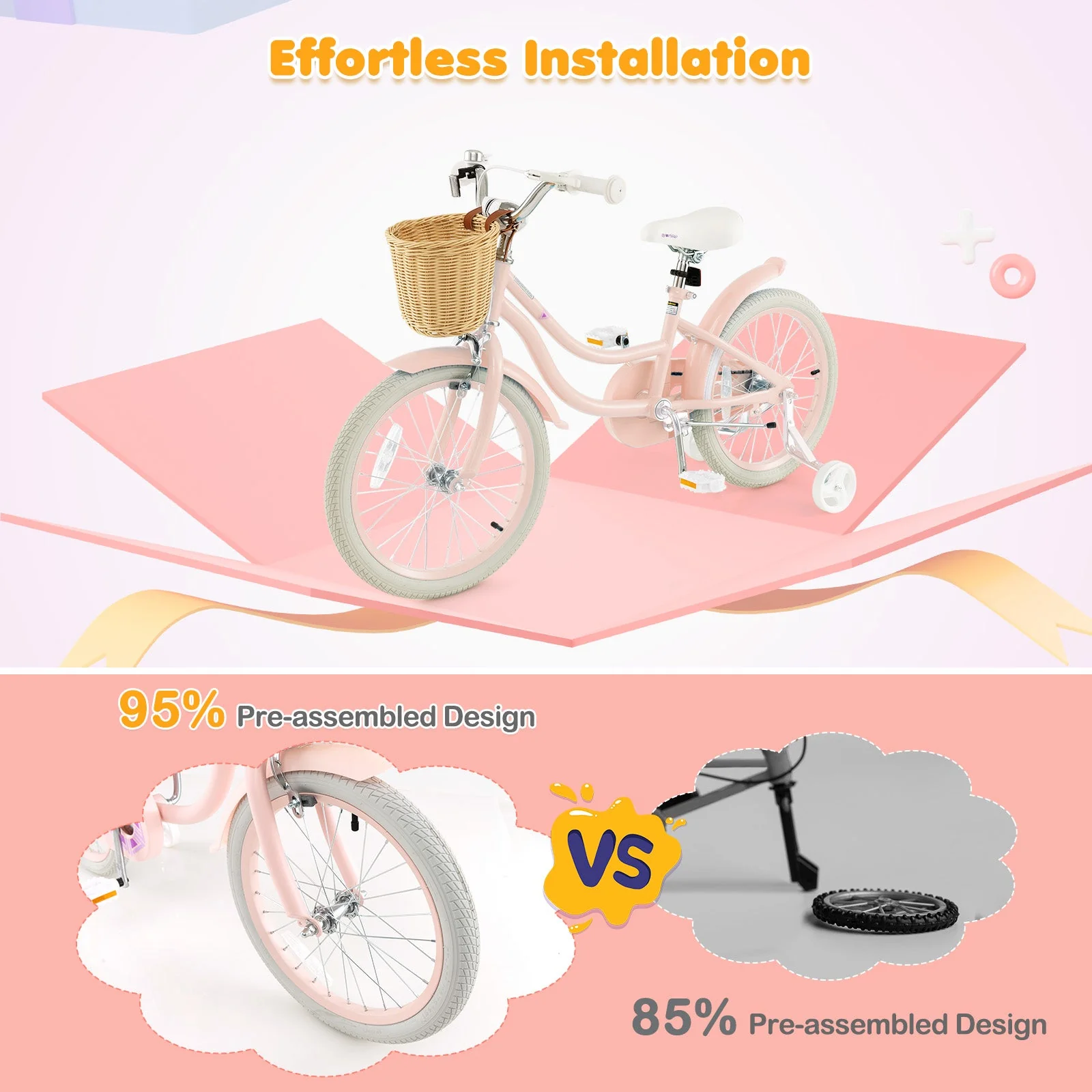 18-Inch Kids Bike with Training Wheels and Adjustable Handlebar Seat-Pink - Image 8