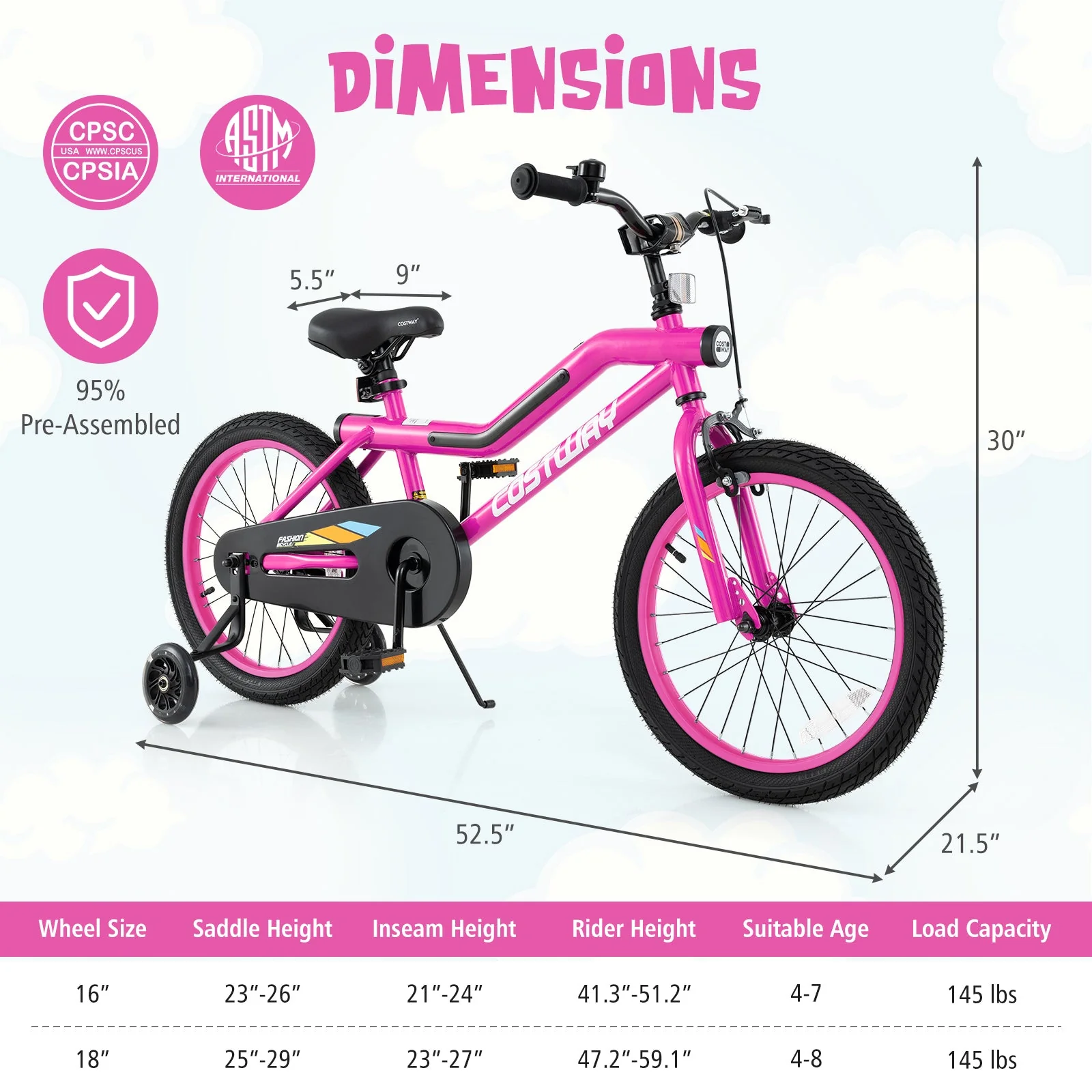18 Inch LED Lighted Kids Bike with Training Wheels and Headlight for Ages 4-8 Years-18 inches - Image 4