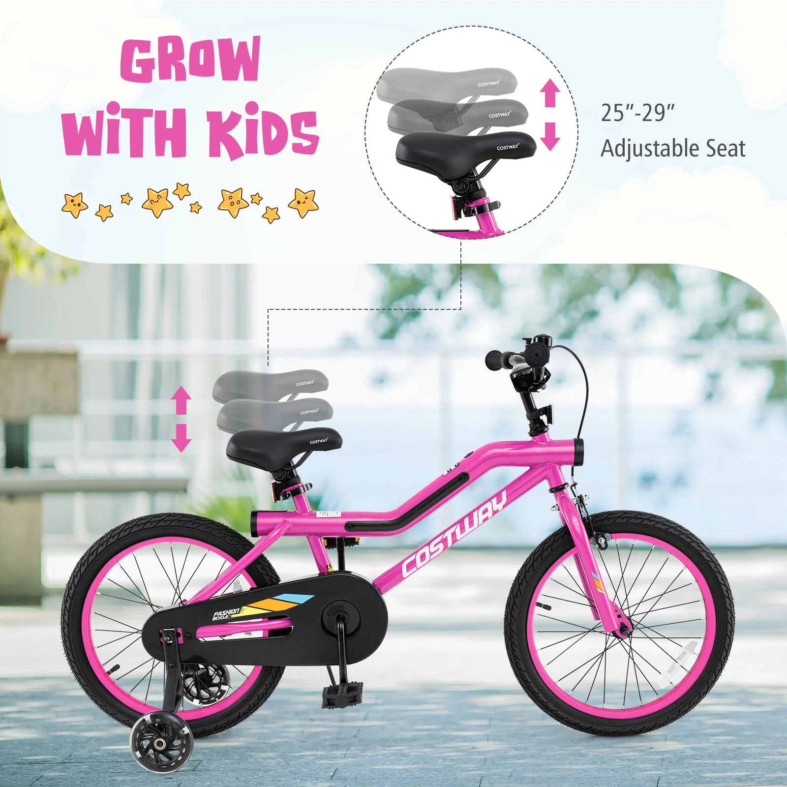 18 Inch LED Lighted Kids Bike with Training Wheels and Headlight for Ages 4-8 Years-18 inches - Image 5