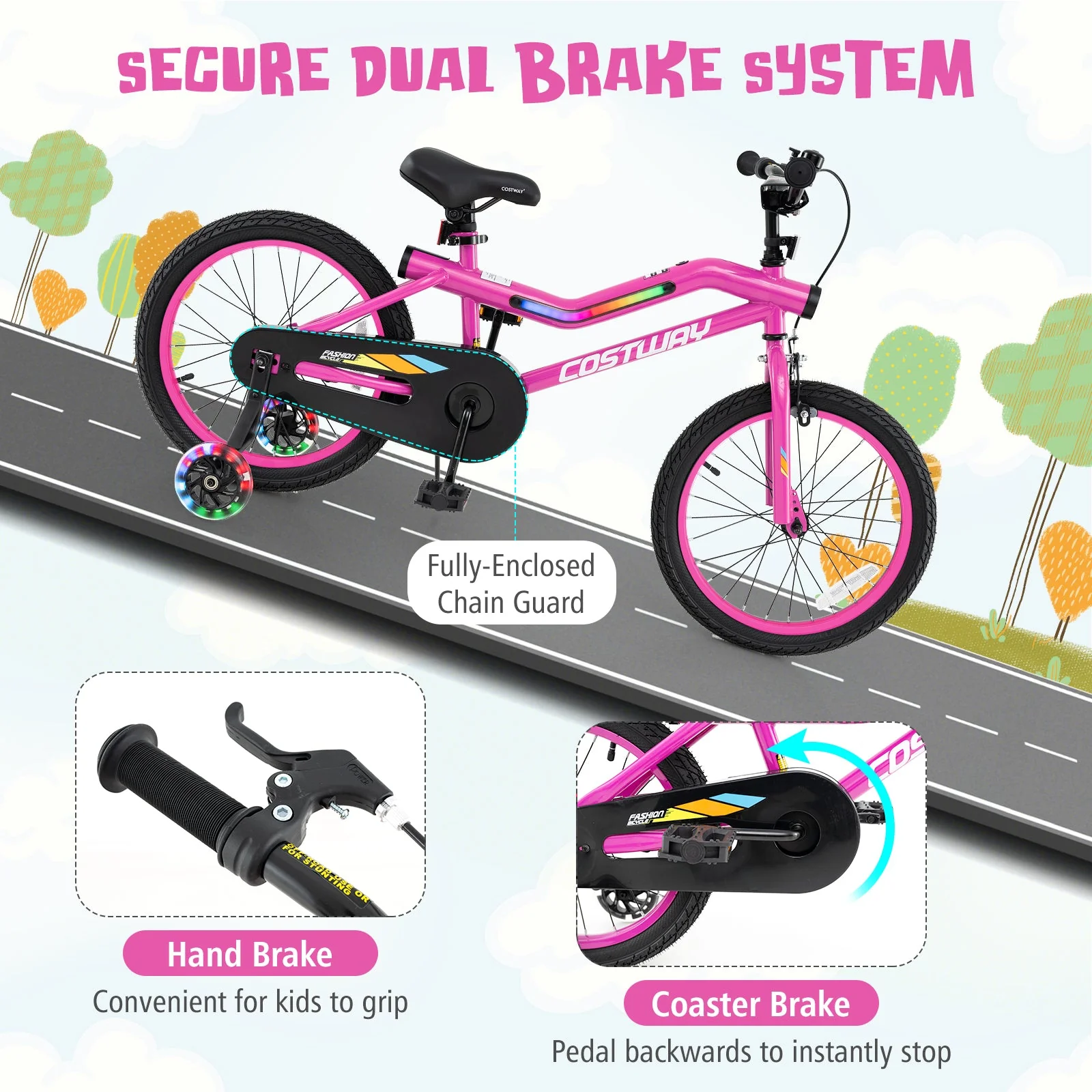 18 Inch LED Lighted Kids Bike with Training Wheels and Headlight for Ages 4-8 Years-18 inches - Image 6