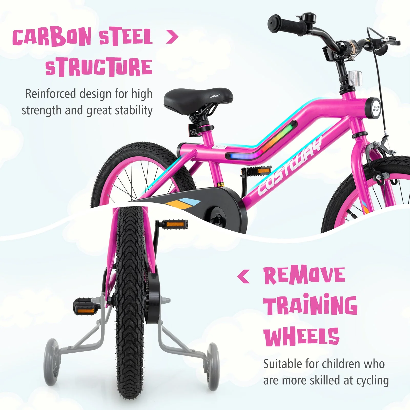 18 Inch LED Lighted Kids Bike with Training Wheels and Headlight for Ages 4-8 Years-18 inches - Image 8