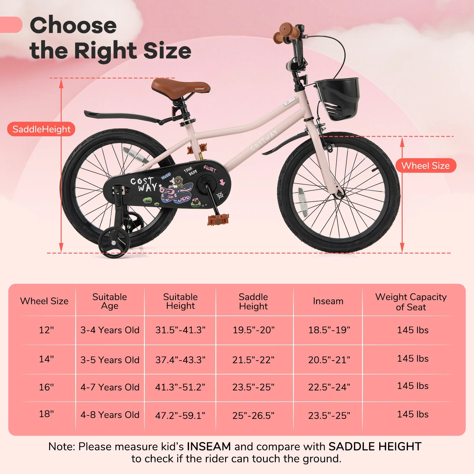 18 Inches Kids Bike with Basket and Adjustable Handlebar for 4-8 Years Old - Image 4