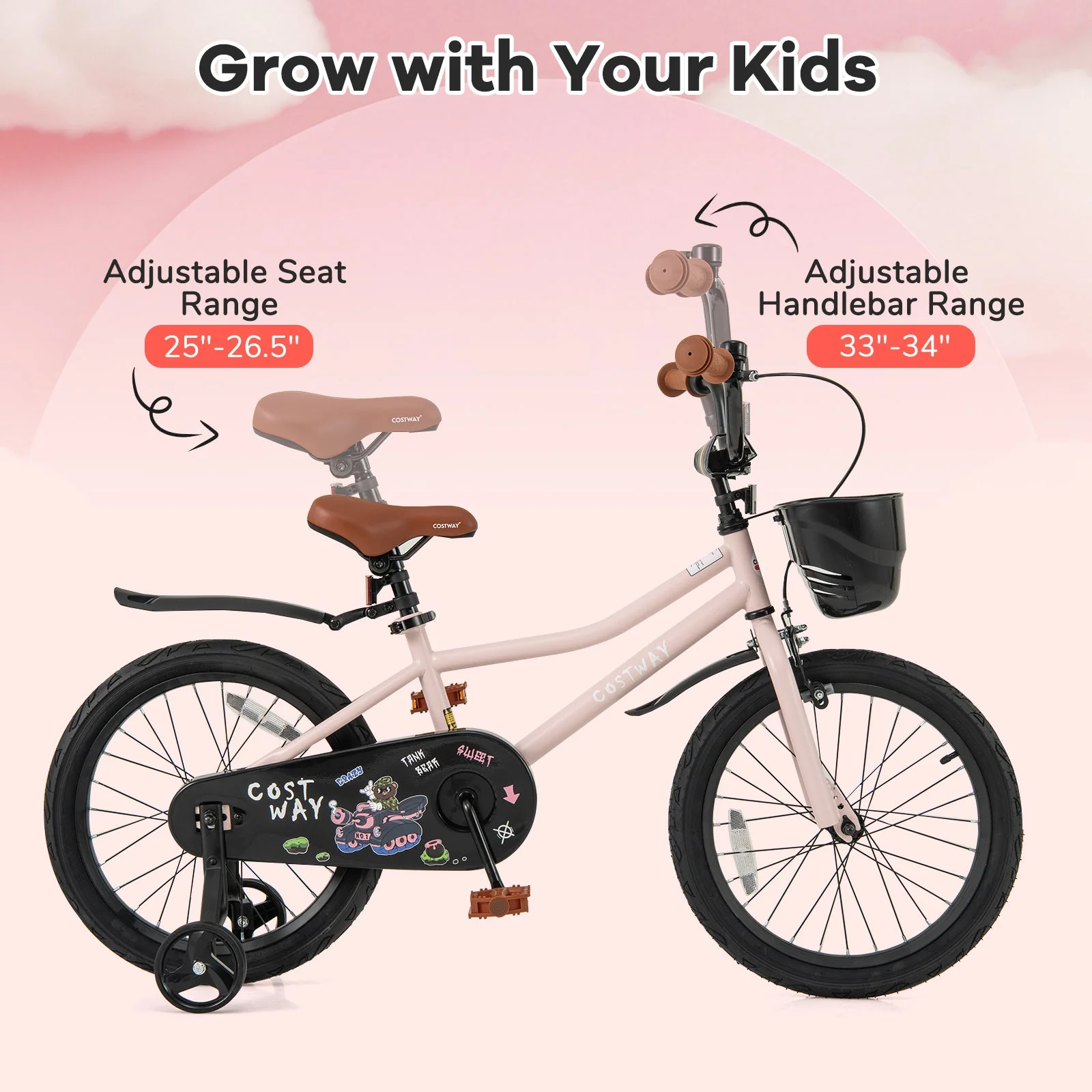18 Inches Kids Bike with Basket and Adjustable Handlebar for 4-8 Years Old - Image 5