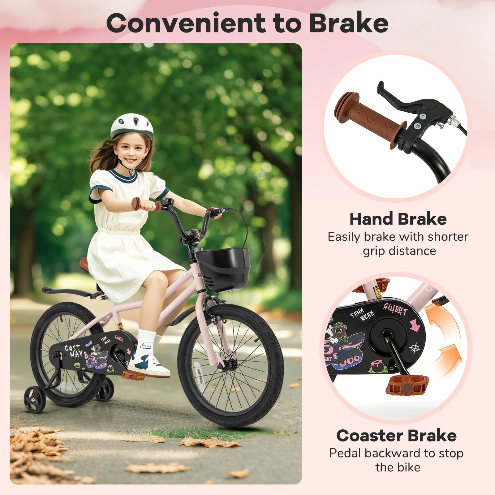 18 Inches Kids Bike with Basket and Adjustable Handlebar for 4-8 Years Old - Image 6