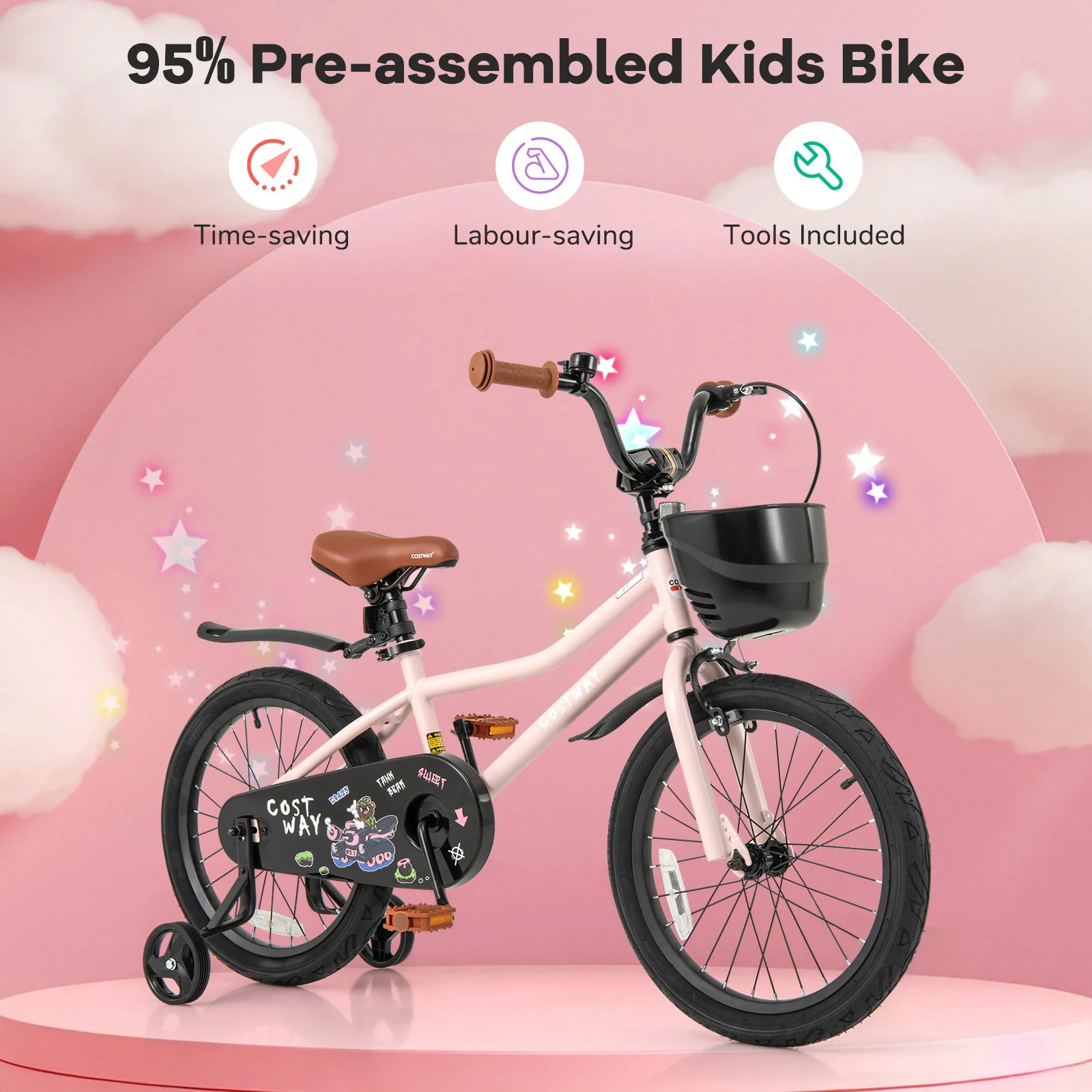 18 Inches Kids Bike with Basket and Adjustable Handlebar for 4-8 Years Old - Image 7