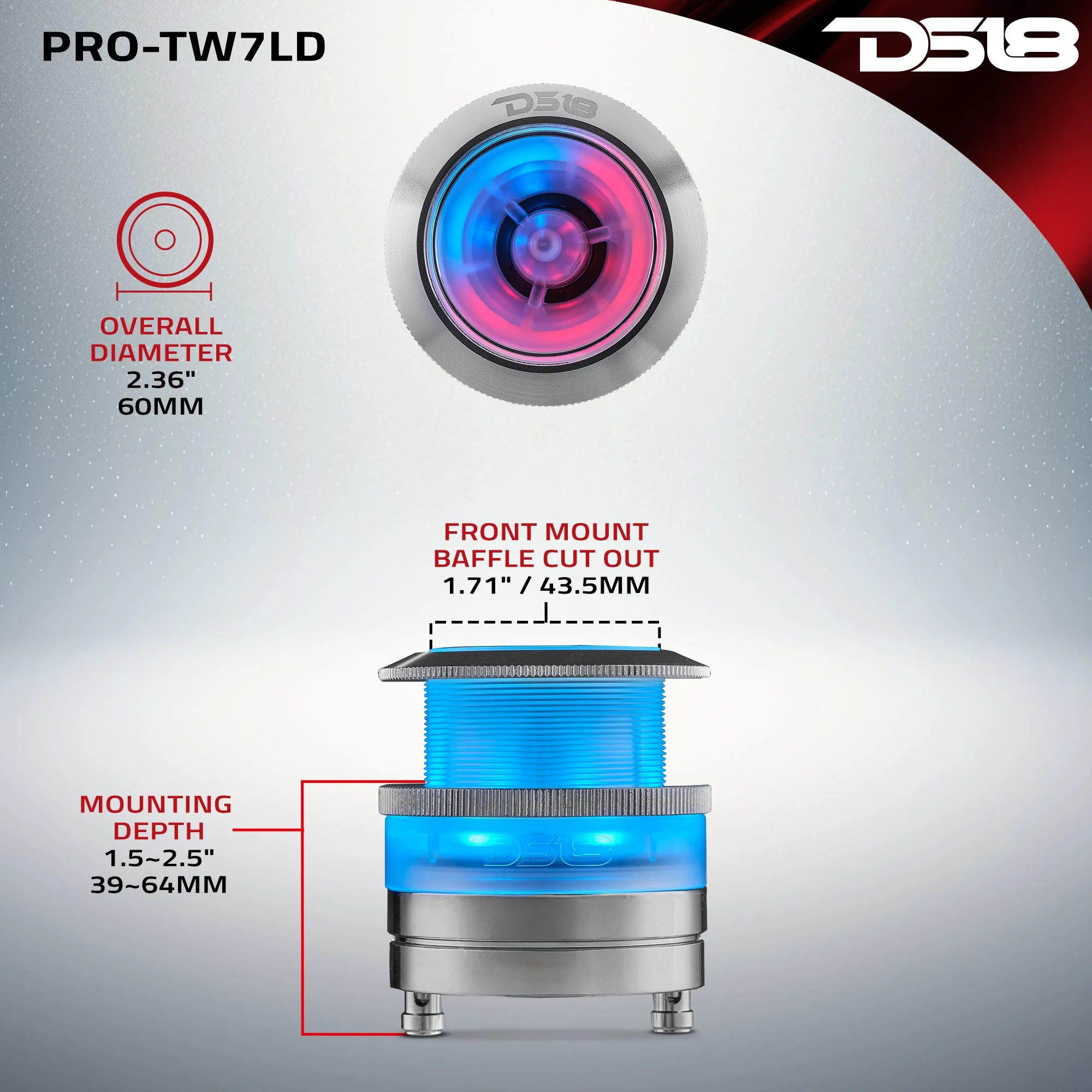 2.3" Neodymium Super Bullet Tweeter with 1" Aluminum Voice Coil & Digital LED Lights - Image 8