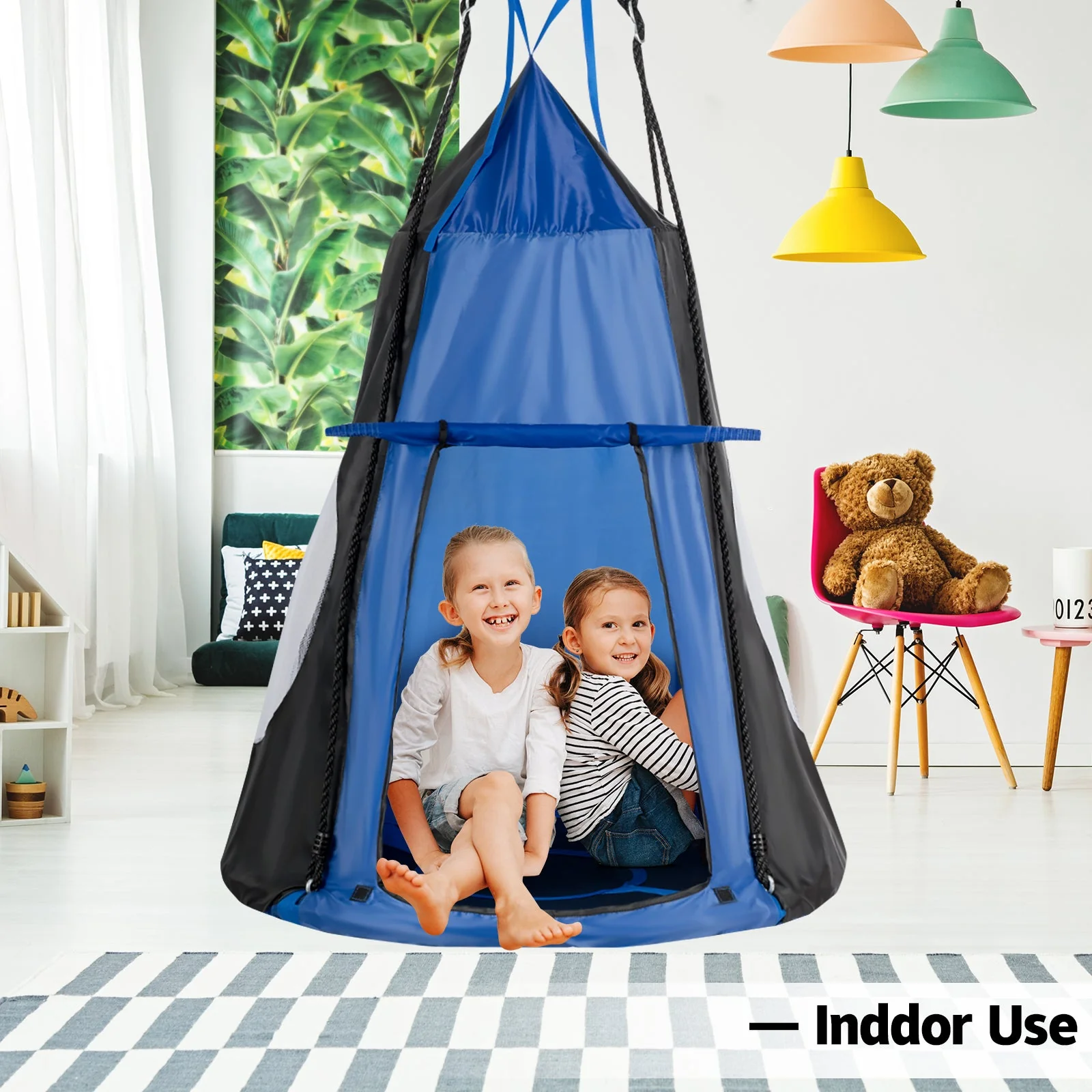 2-in-1 40 Inch Kids Hanging Chair Detachable Swing Tent Set-Blue - Image 2