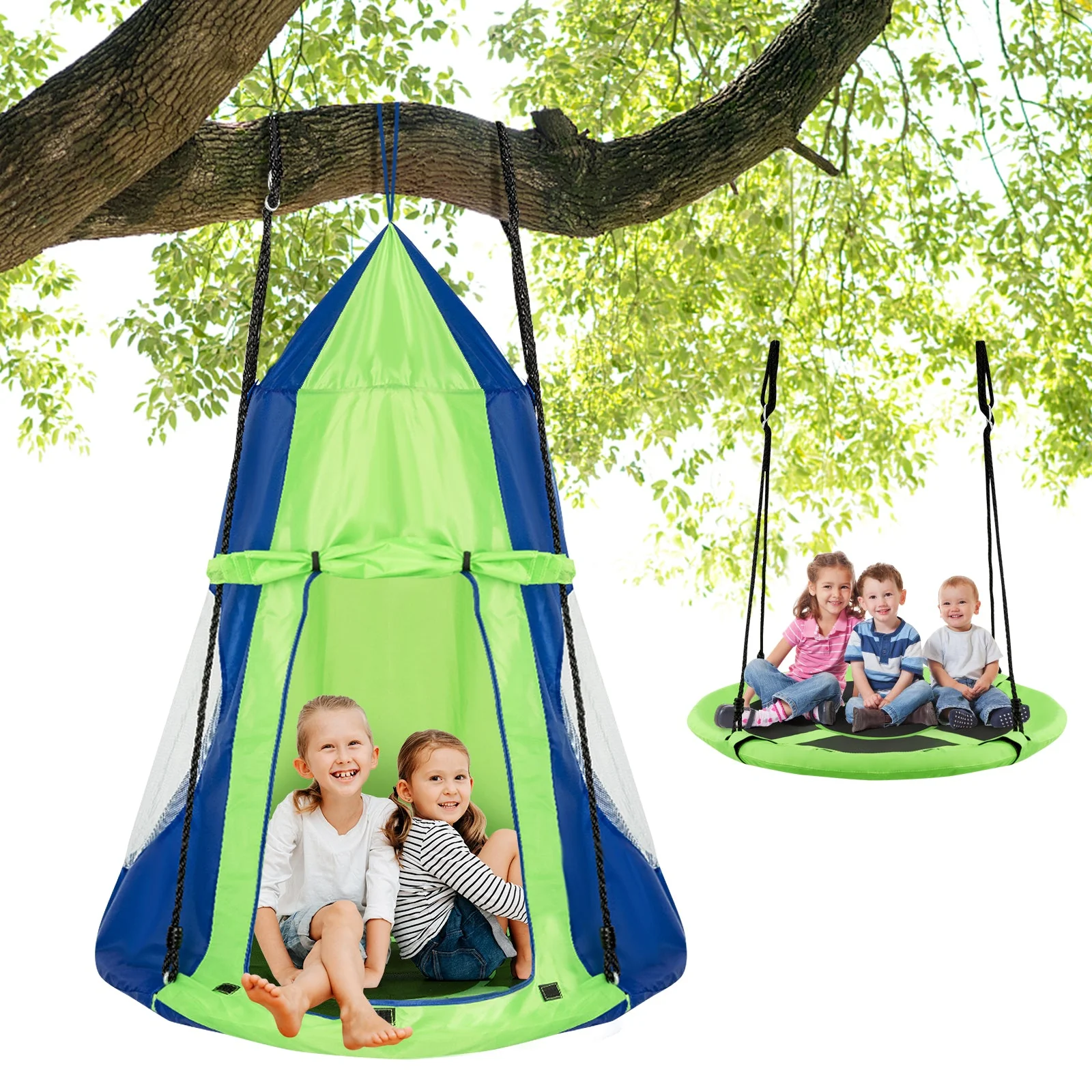 2-in-1 40 Inch Kids Hanging Chair Detachable Swing Tent Set-Green - Image 2