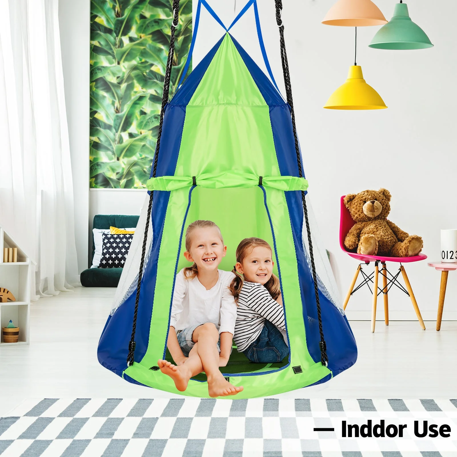 2-in-1 40 Inch Kids Hanging Chair Detachable Swing Tent Set-Green - Image 6