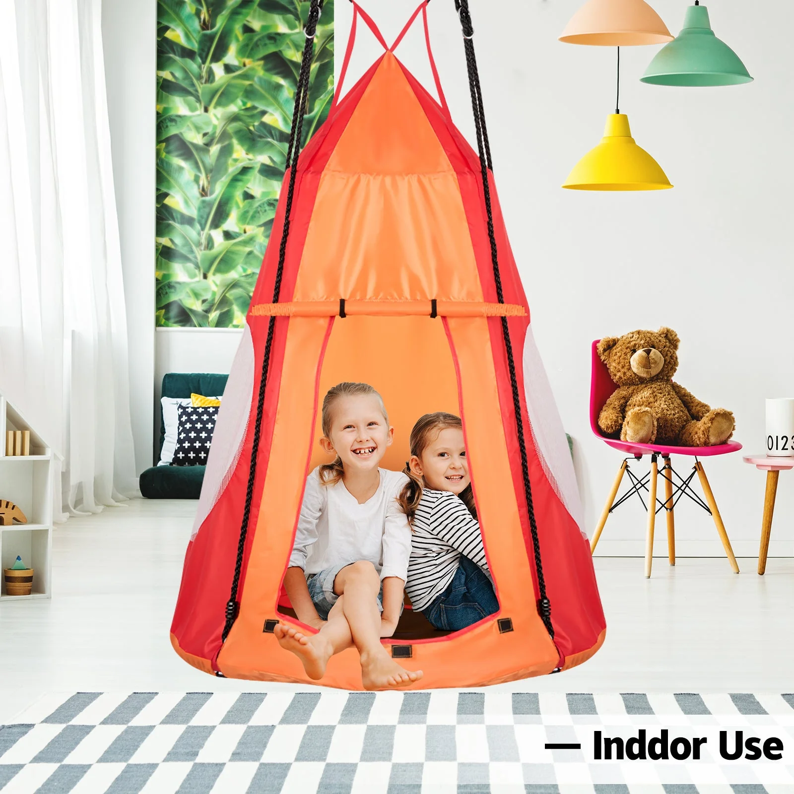 2-in-1 40 Inch Kids Hanging Chair Detachable Swing Tent Set-Orange - Image 7