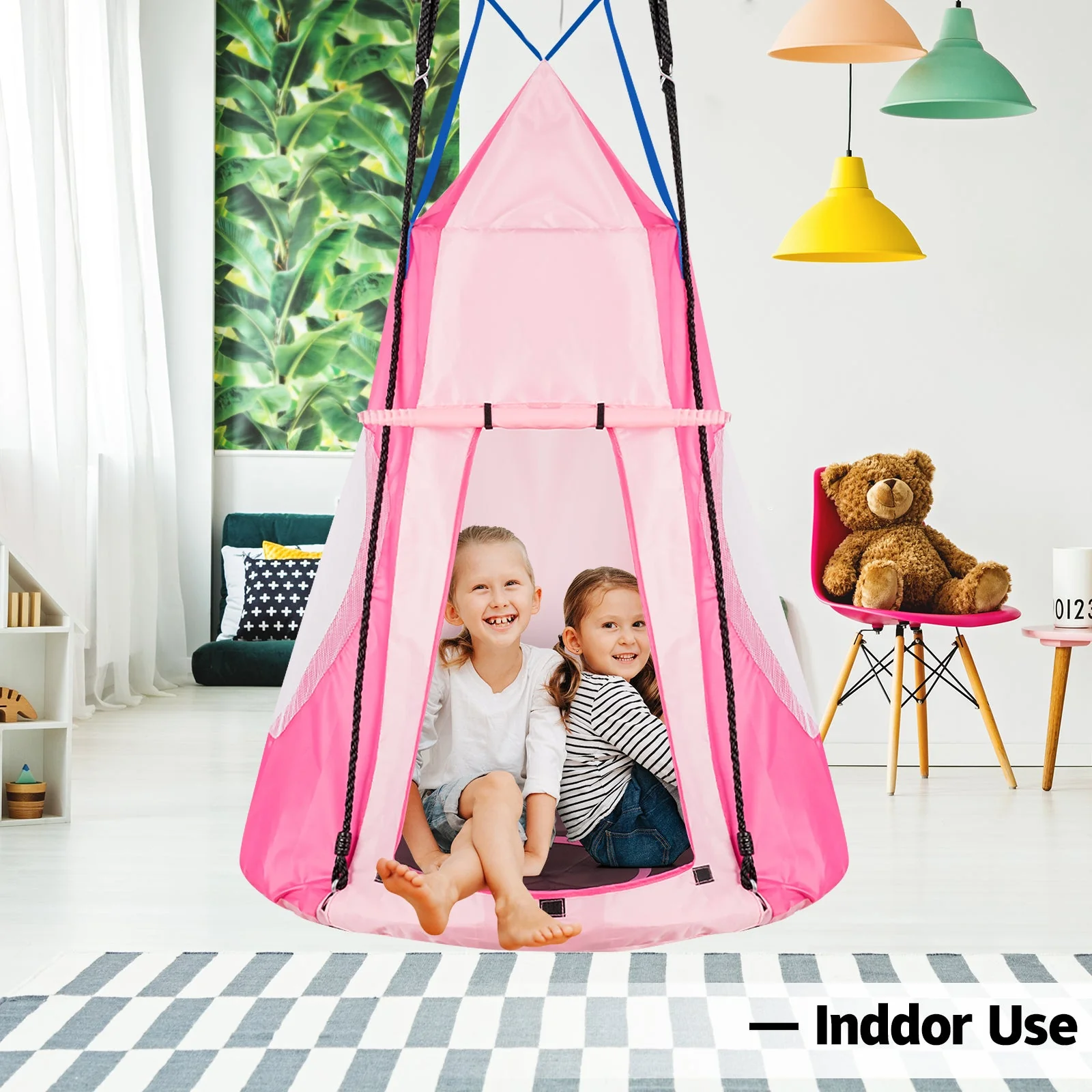 2-in-1 40 Inch Kids Hanging Chair Detachable Swing Tent Set-Pink - Image 2