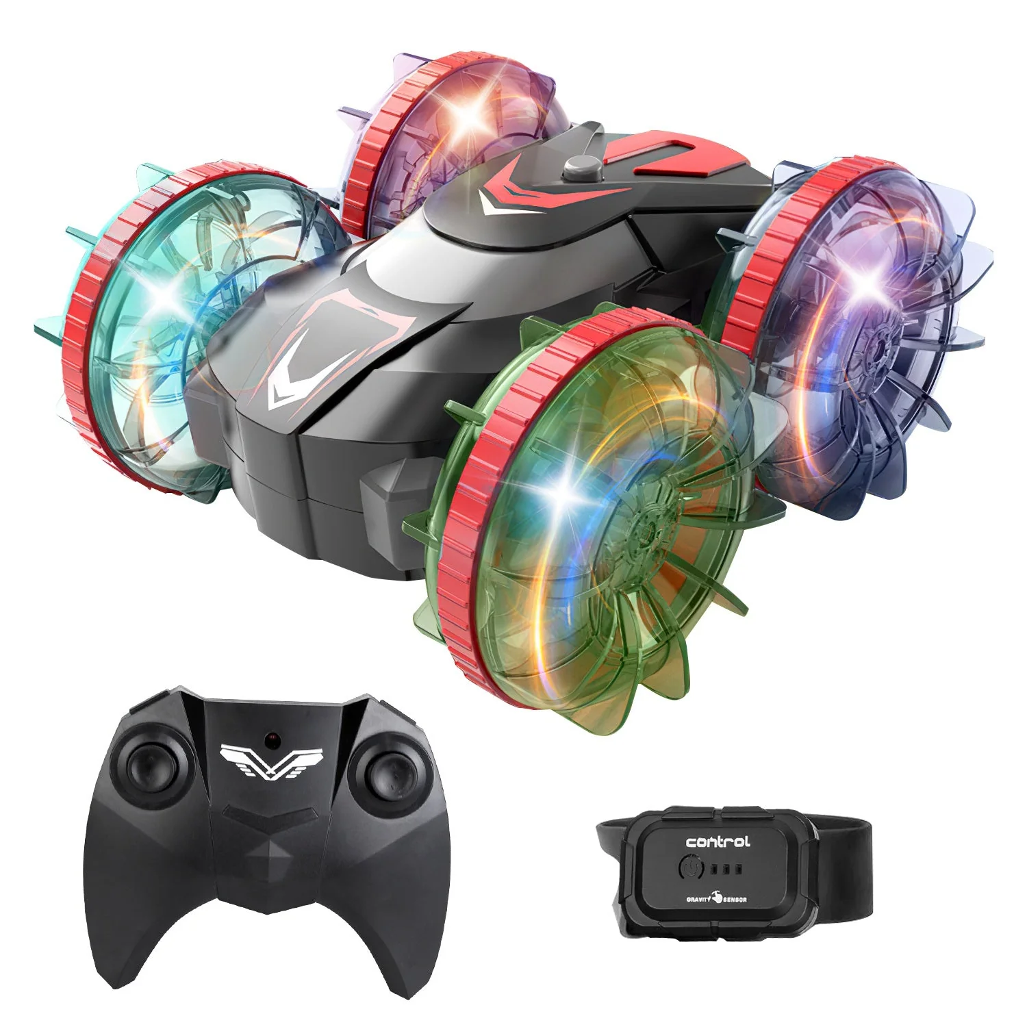 2 In 1 Amphibious RC Car Waterproof Stunt Car with Wrist Controller 4WD 360° Rotating Gesture Car with RGB Lights for Kids Aged 6+ Years Old Double-si - Image 5