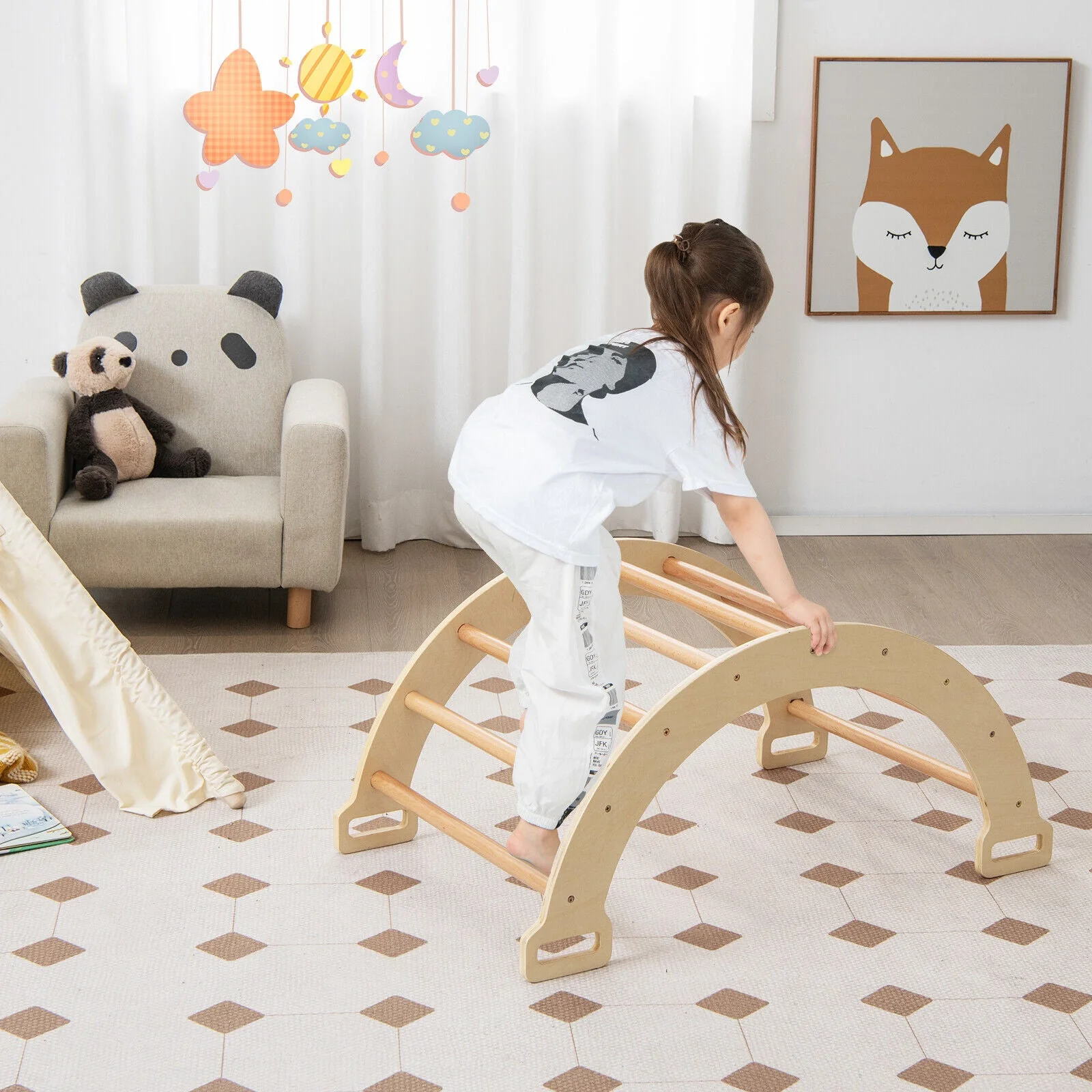 2-in-1 Arch Rocker with Soft Cushion for Toddlers-Natural - Image 2